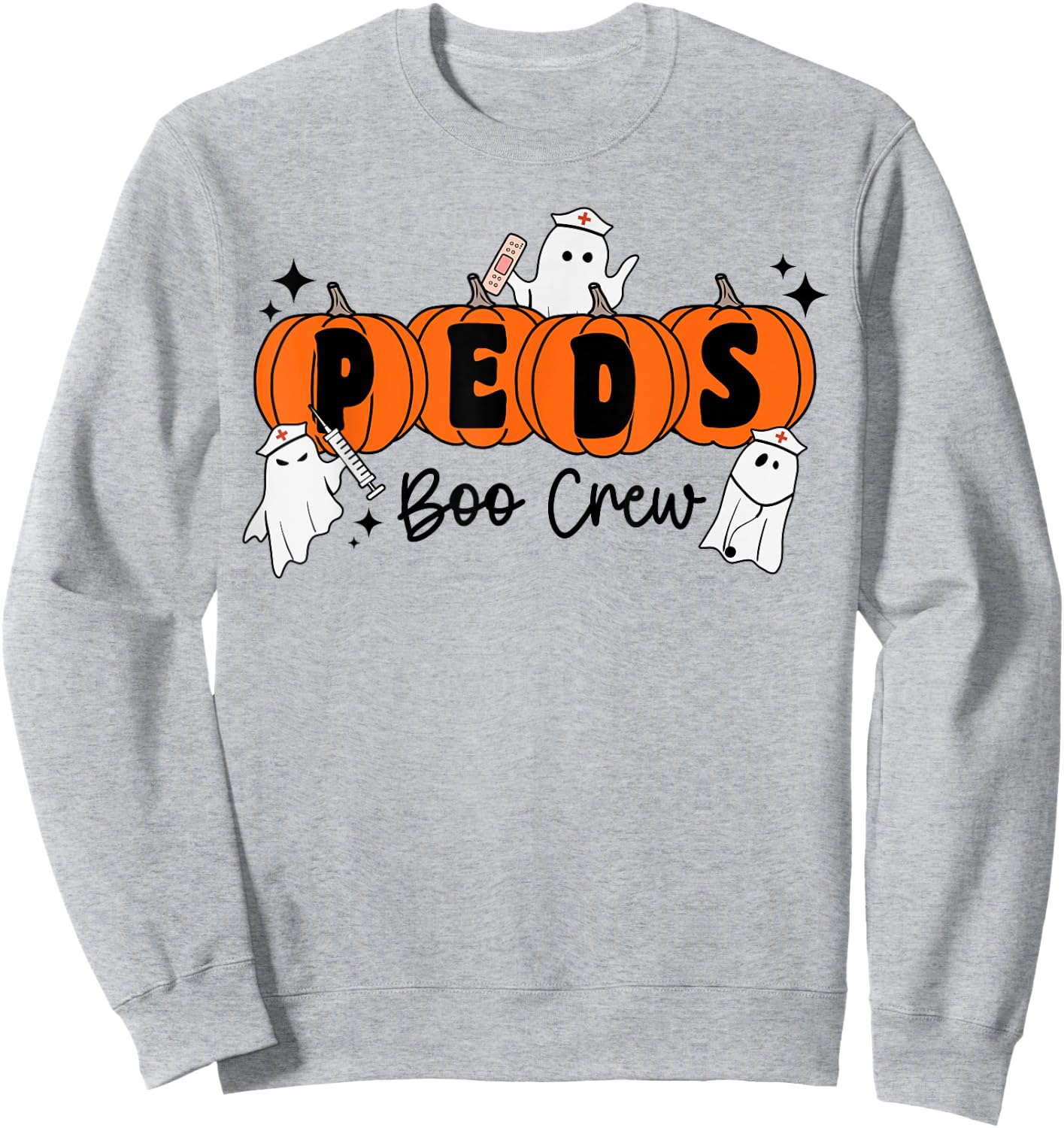 Peds Boo Crew Pumpkin Ghost Pediatric Nurse Halloween Sweatshirt - Sweatshirt | Ash