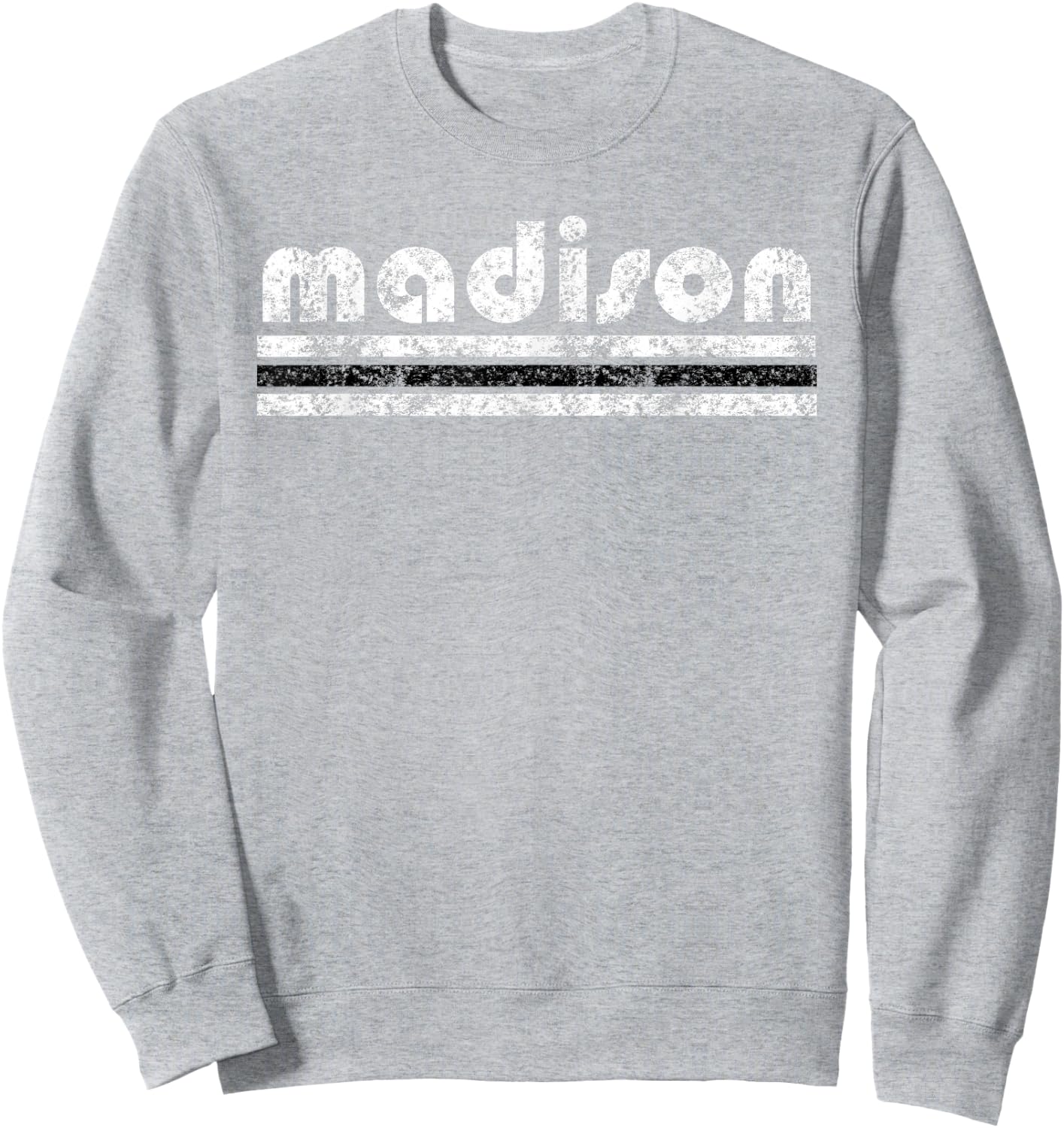 Madison Wisconsin Retro Three Stripe Vintage Sweatshirt - Sweatshirt | Ash
