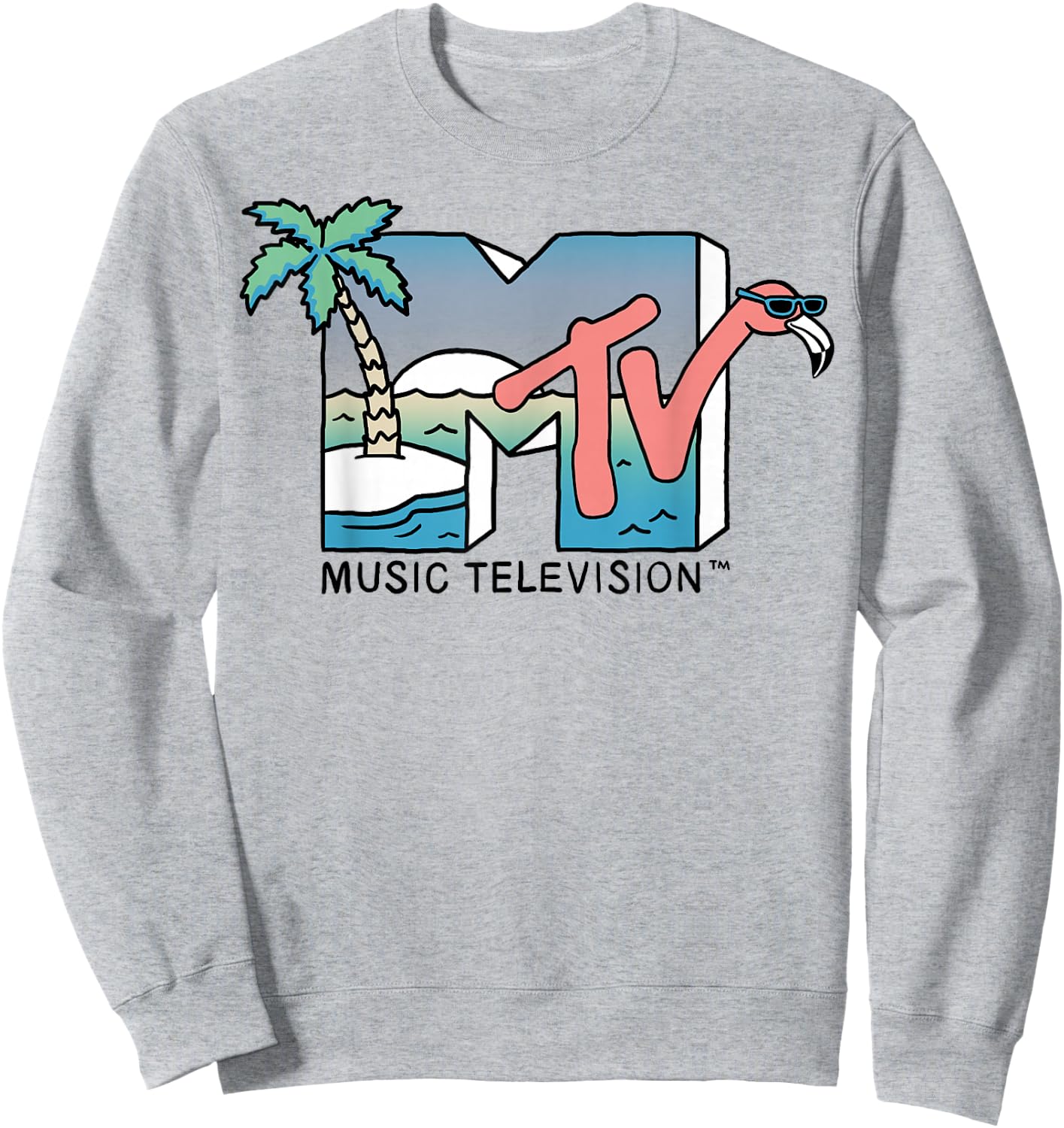 MTV Beachy Flamingo Scene Retro Logo Graphic Sweatshirt - Sweatshirt | Ash