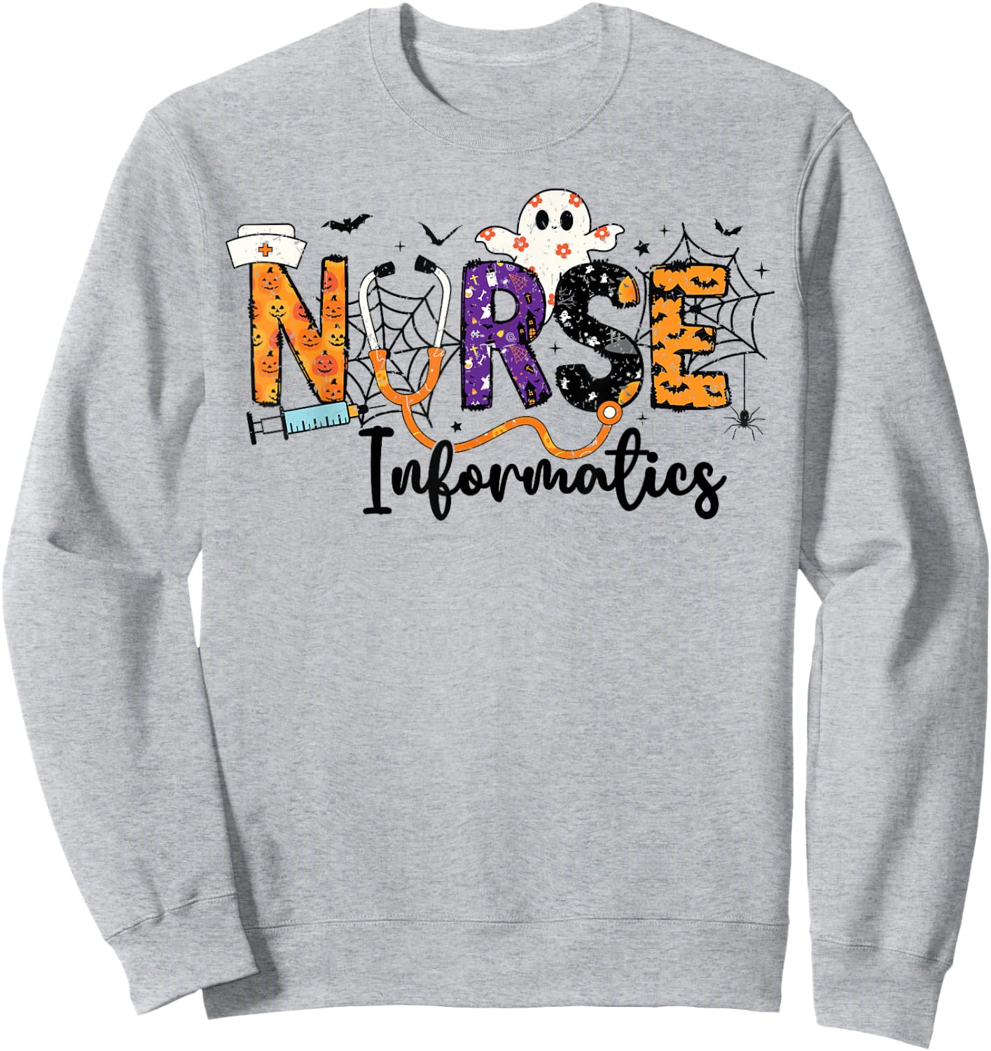 Informatics Nurse IN Ghost Halloween Nursing IN Nurses Women Sweatshirt - Sweatshirt | Ash