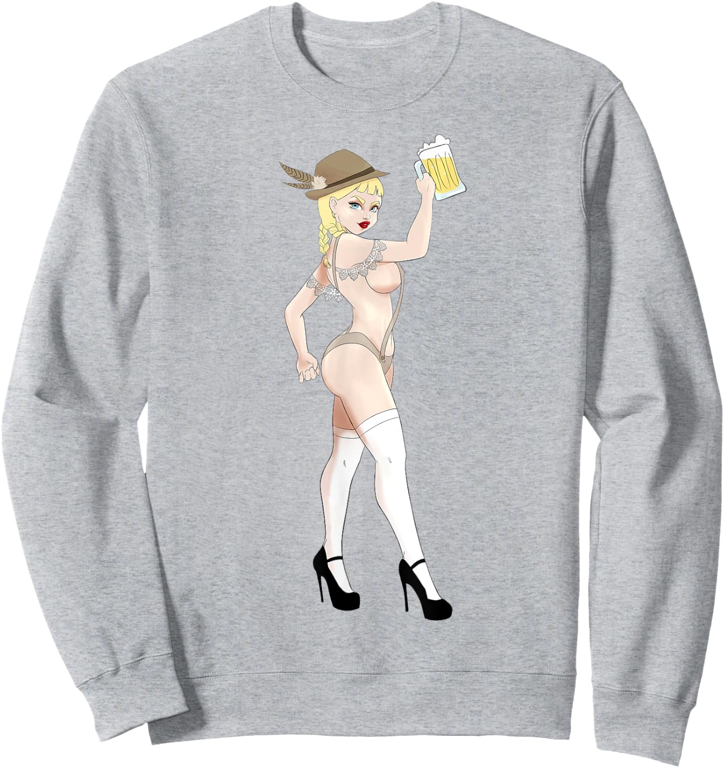 Sexy Oktoberfest Pin Up Girl - Female Leather Trousers Beer Girl Sweatshirt - Sweatshirt | Ash