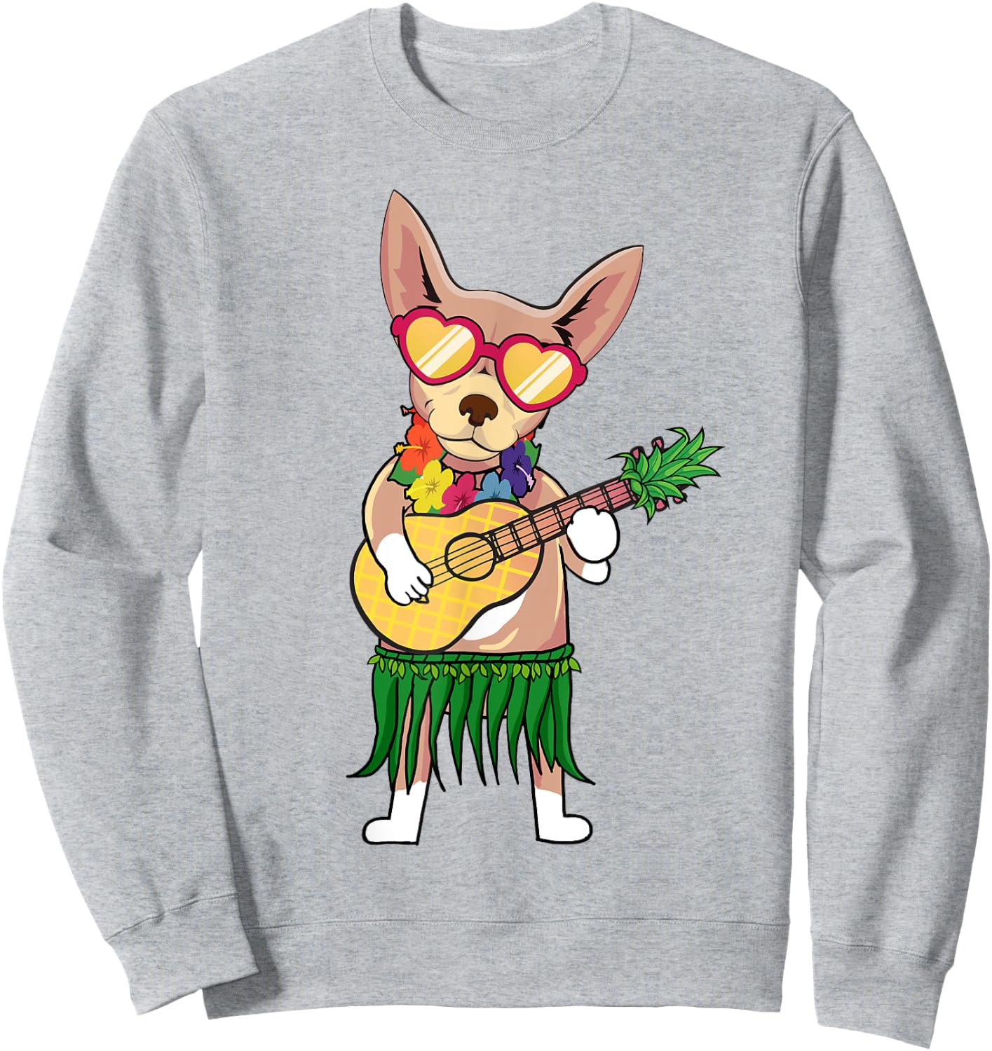 Chihuahua Hawaiian Costume Playing Ukulele Summer Shirt Women Kids Sweatshirt - Sweatshirt | Ash