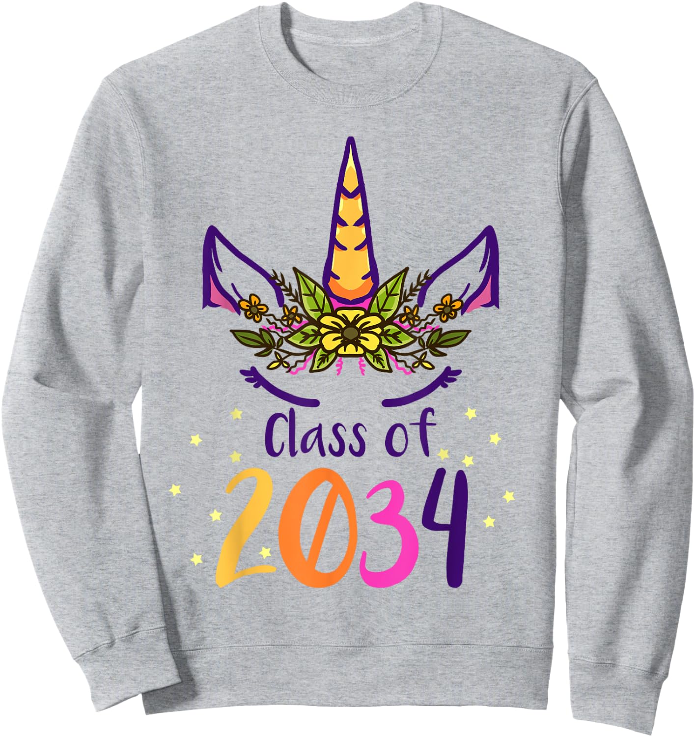 Unicorn Class Of 2034 Grow With Me Kindergarten Girls Gift Sweatshirt - Sweatshirt | Ash