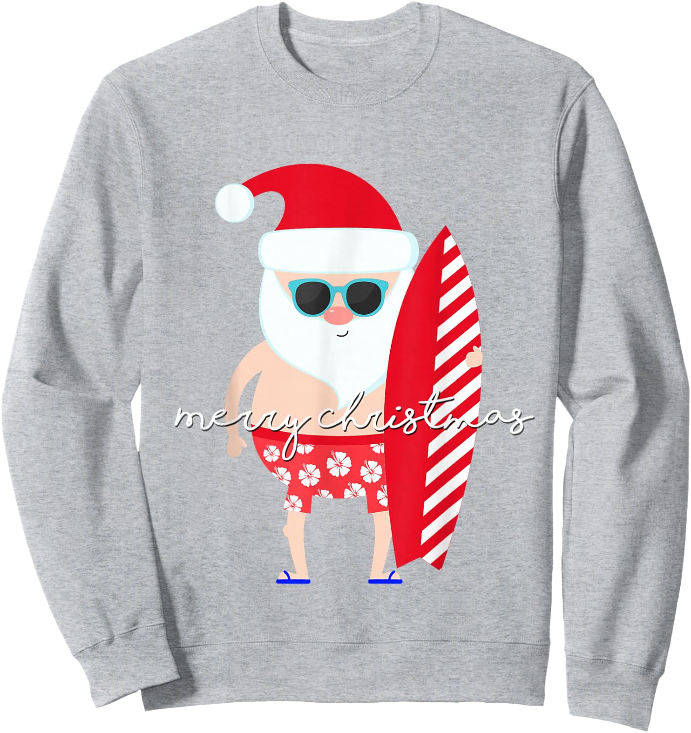Surfer Santa Surfing Matching Family for Christmas Vacation Sweatshirt - Sweatshirt | Ash