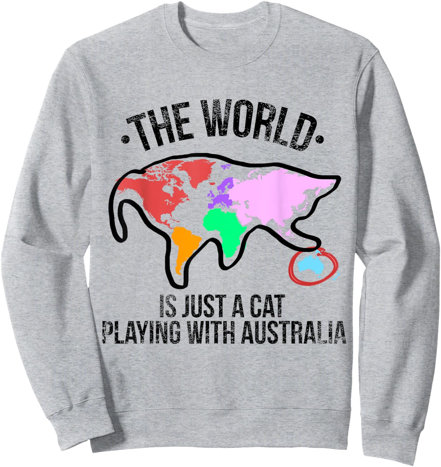 The World Is A Cat Playing With Australia Short Sleeve Sweatshirt - Sweatshirt | Ash