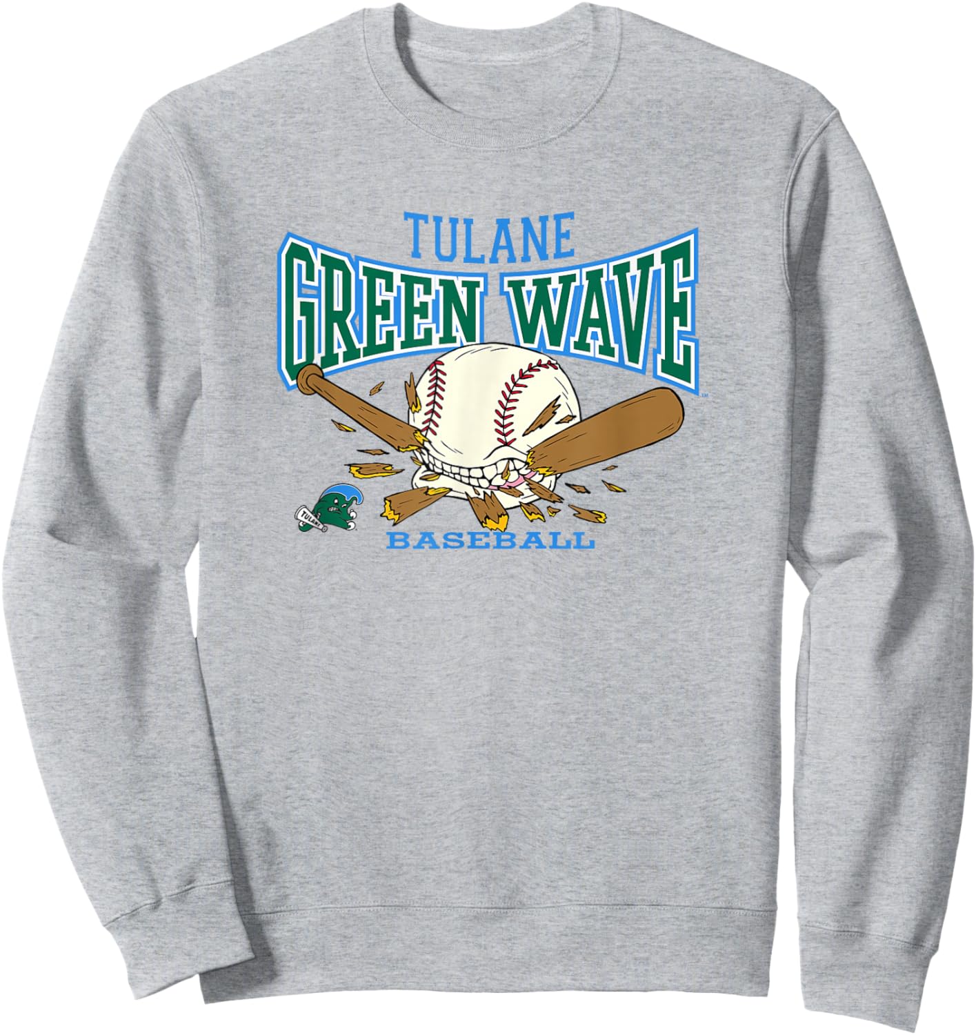 Tulane Green Wave Baseball Bite Gray Officially Licensed Sweatshirt - Sweatshirt | Ash