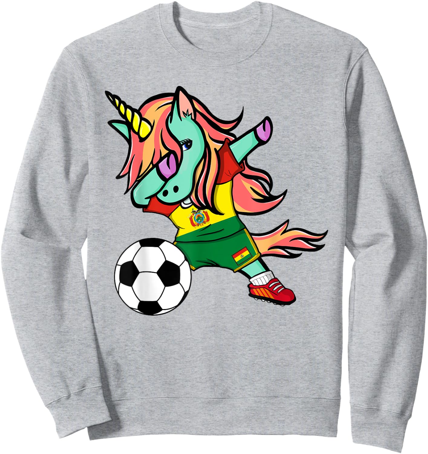 Unicorn Dab Bolivia Soccer Jersey Bolivian Football Lover Sweatshirt - Sweatshirt | Ash