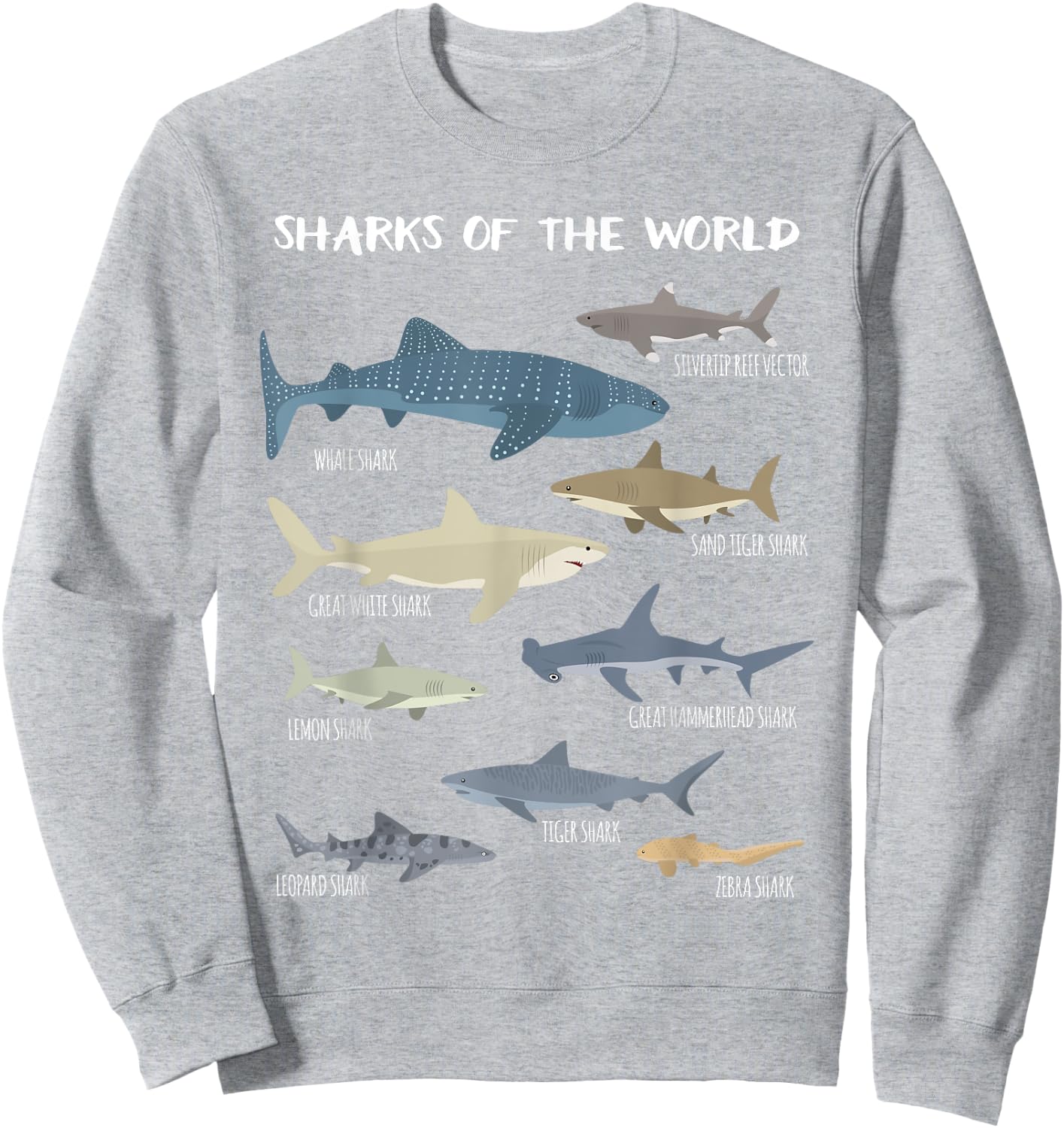 Sharks Of The World Educational Funny Sweatshirt - Sweatshirt | Ash