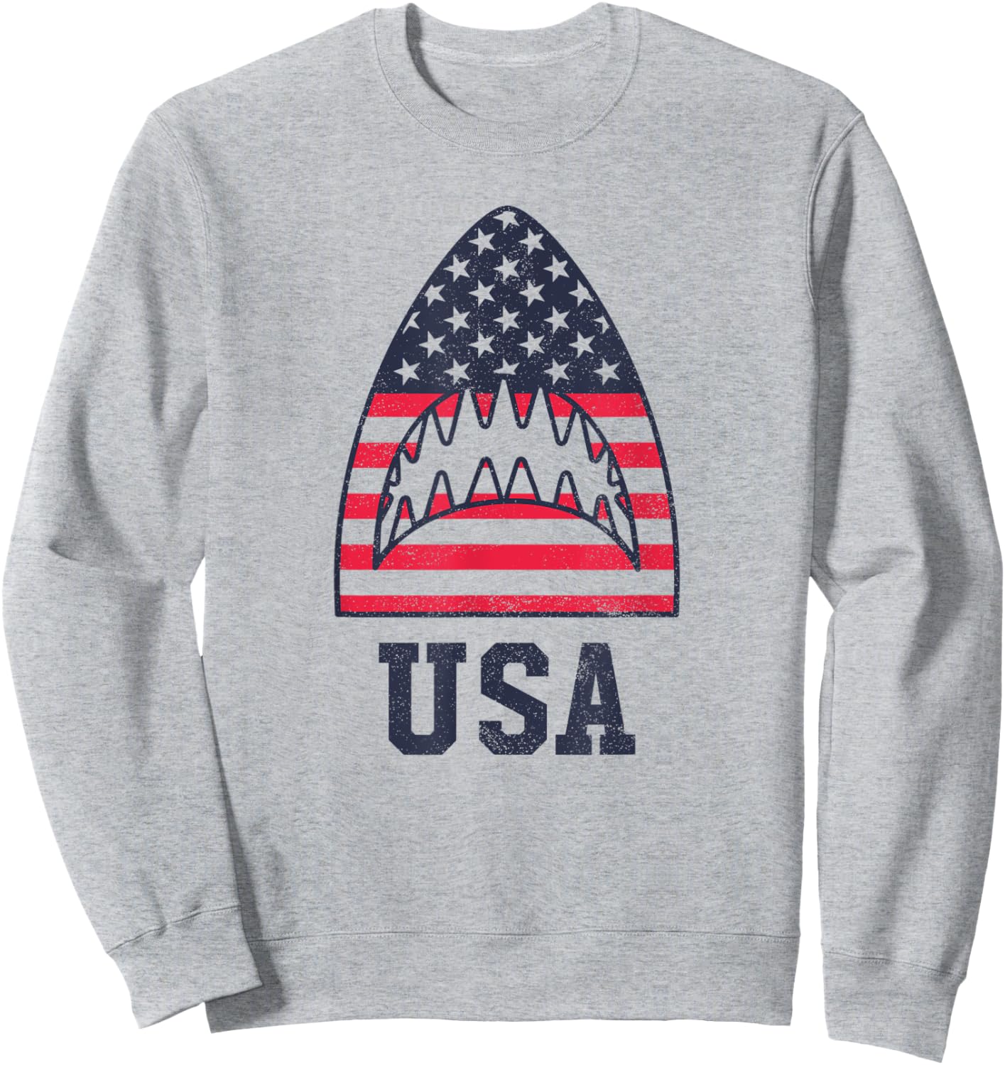 USA American Flag Shark Red White Blue 4th of July Women Kids Men Sweatshirt - Sweatshirt | Ash
