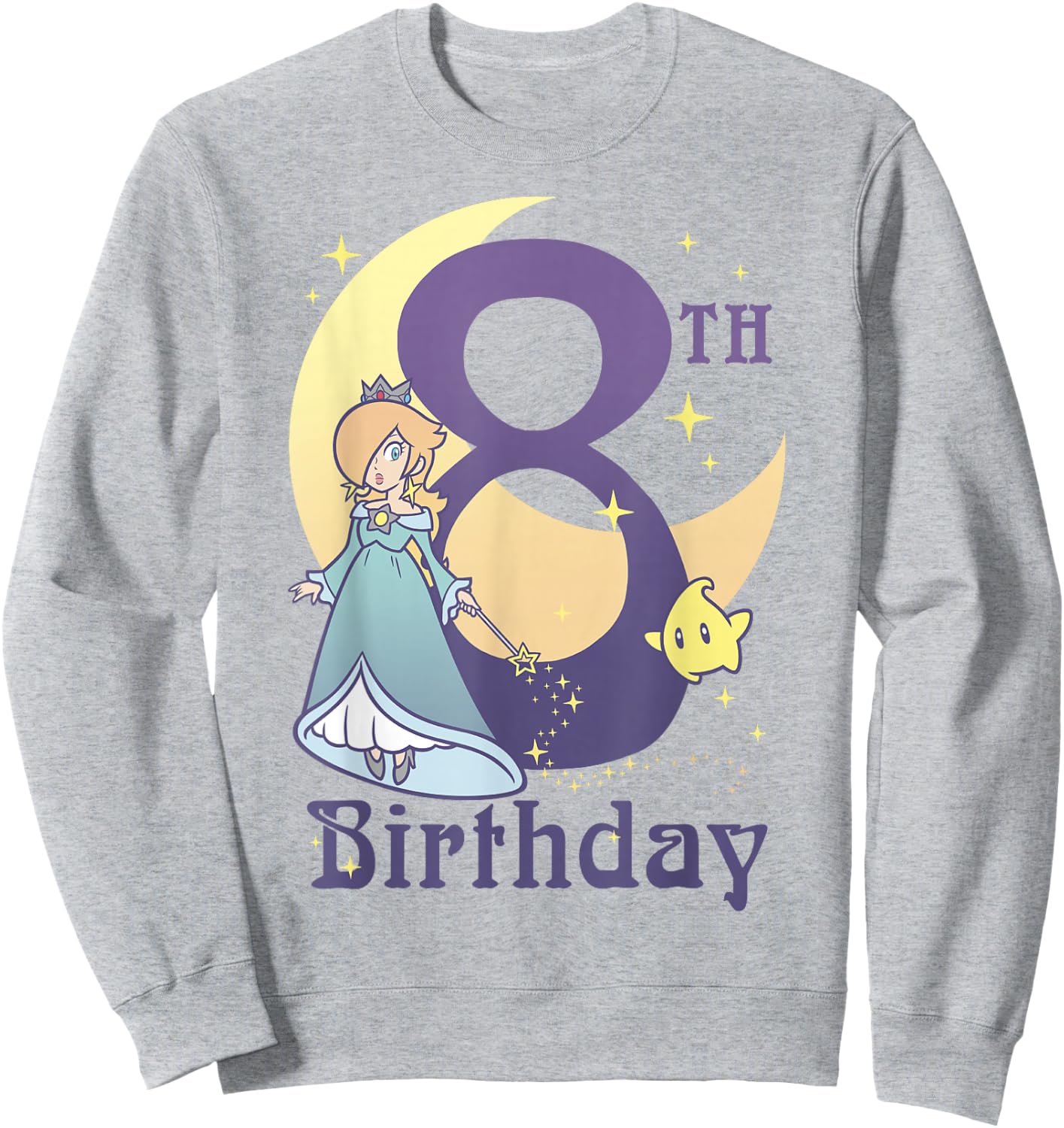 Super Mario Rosalina And Luma 8th Birthday Moon Portrait Sweatshirt - Sweatshirt | Ash