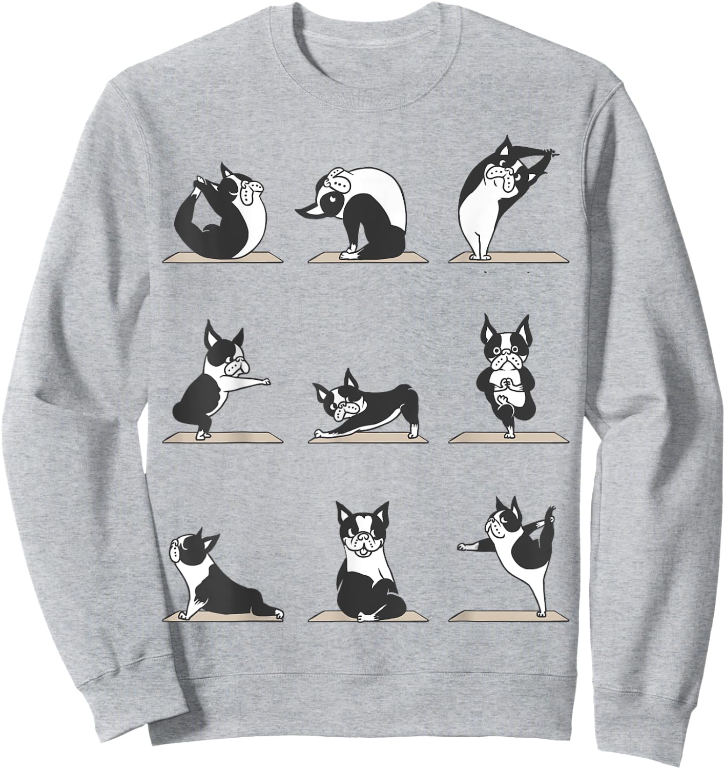 Boston Terriers Yoga Asana Pose Meditation Funny Sweatshirt - Sweatshirt | Ash