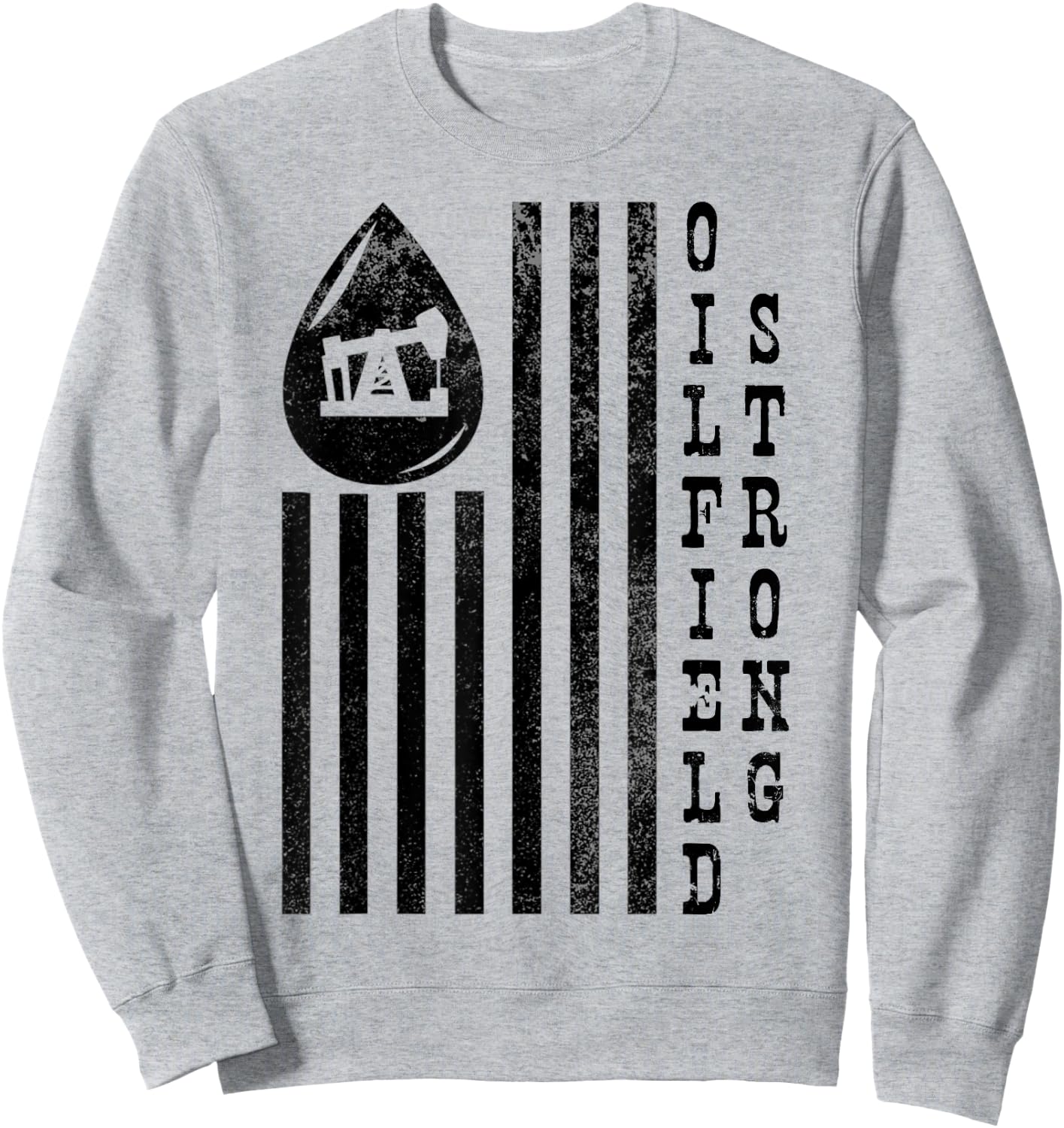 Oilfield Strong American Flag Pump Jack Distressed Sweatshirt - Sweatshirt | Ash