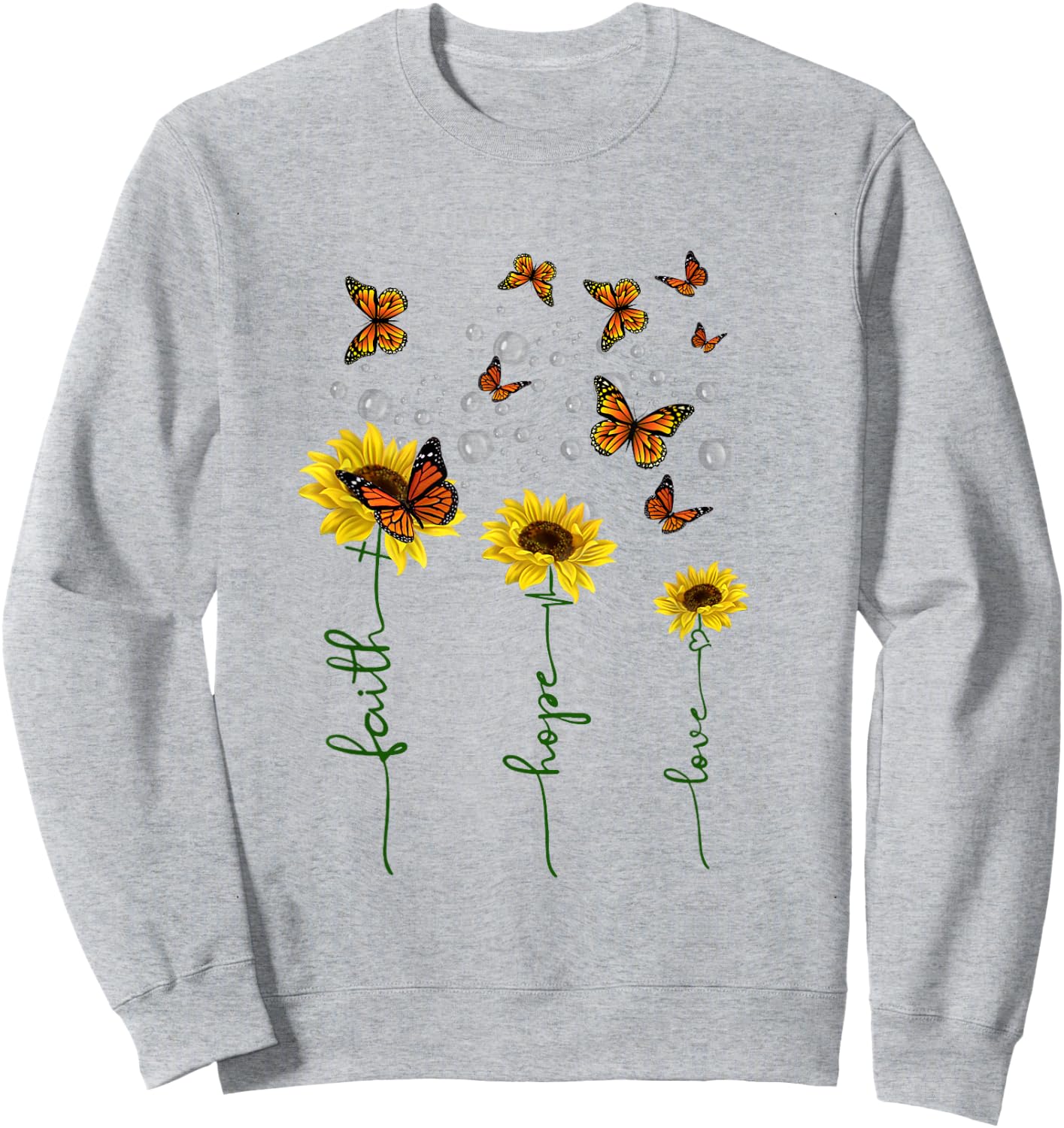 Faith Hope Love Sunflower Butterfly Christian Gift Sweatshirt - Sweatshirt | Ash