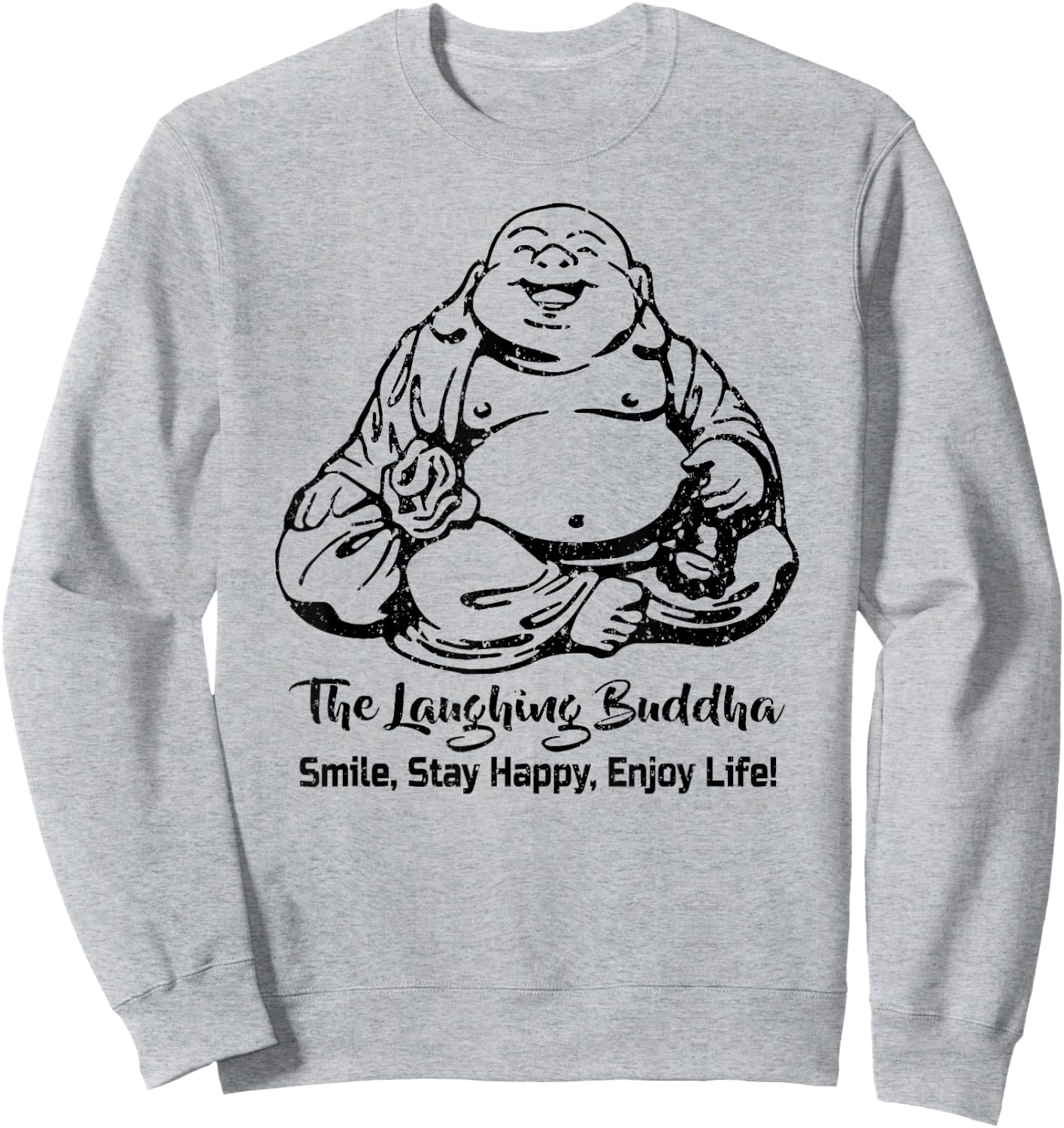 The Laughing Buddha Smiling Vintage Distressed Design Look Sweatshirt - Sweatshirt | Ash