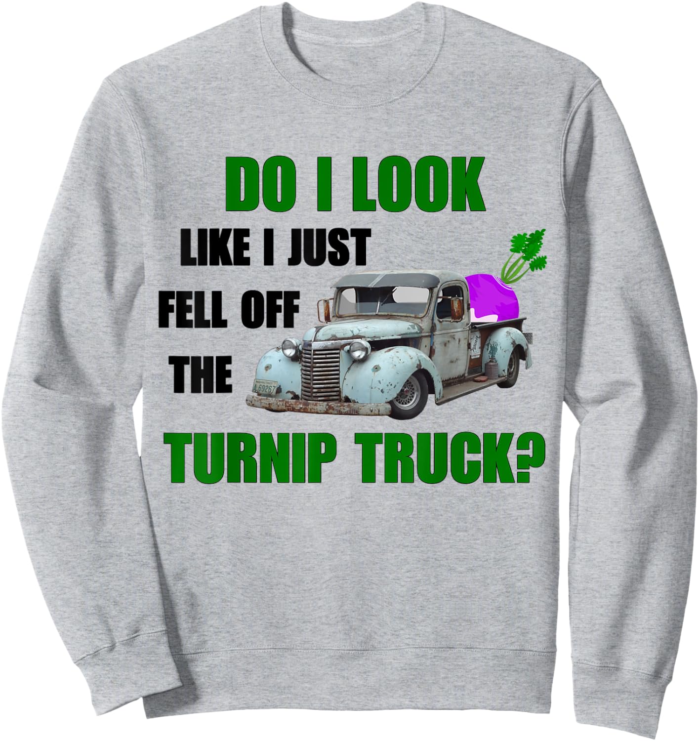 Funny & Humor "Do I Look Like I Fell Off The Turnip Truck" Sweatshirt - Sweatshirt | Ash
