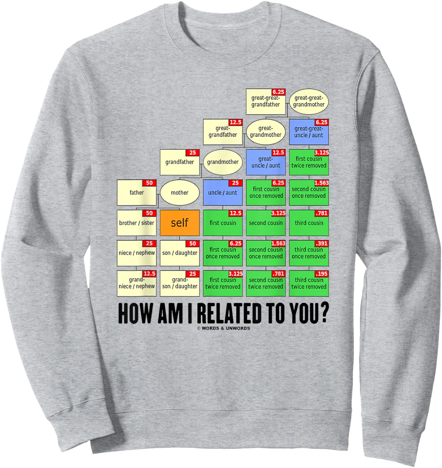 How Am I Related To You? Cousin Tree Genetic Kinship Chart Sweatshirt - Sweatshirt | Ash