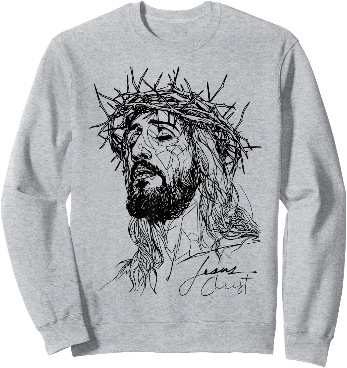 Jesus thorn crown - Jesus line drawing artwork Sweatshirt - Sweatshirt | Ash