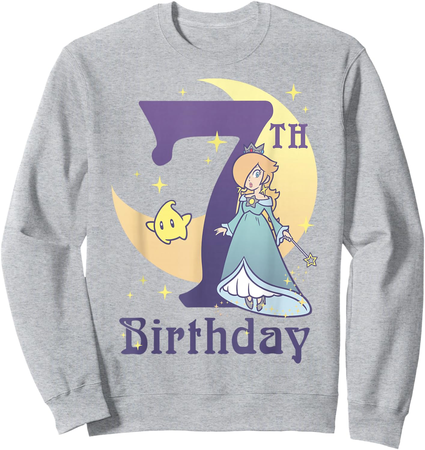Super Mario Rosalina And Luma 7th Birthday Moon Portrait Sweatshirt - Sweatshirt | Ash