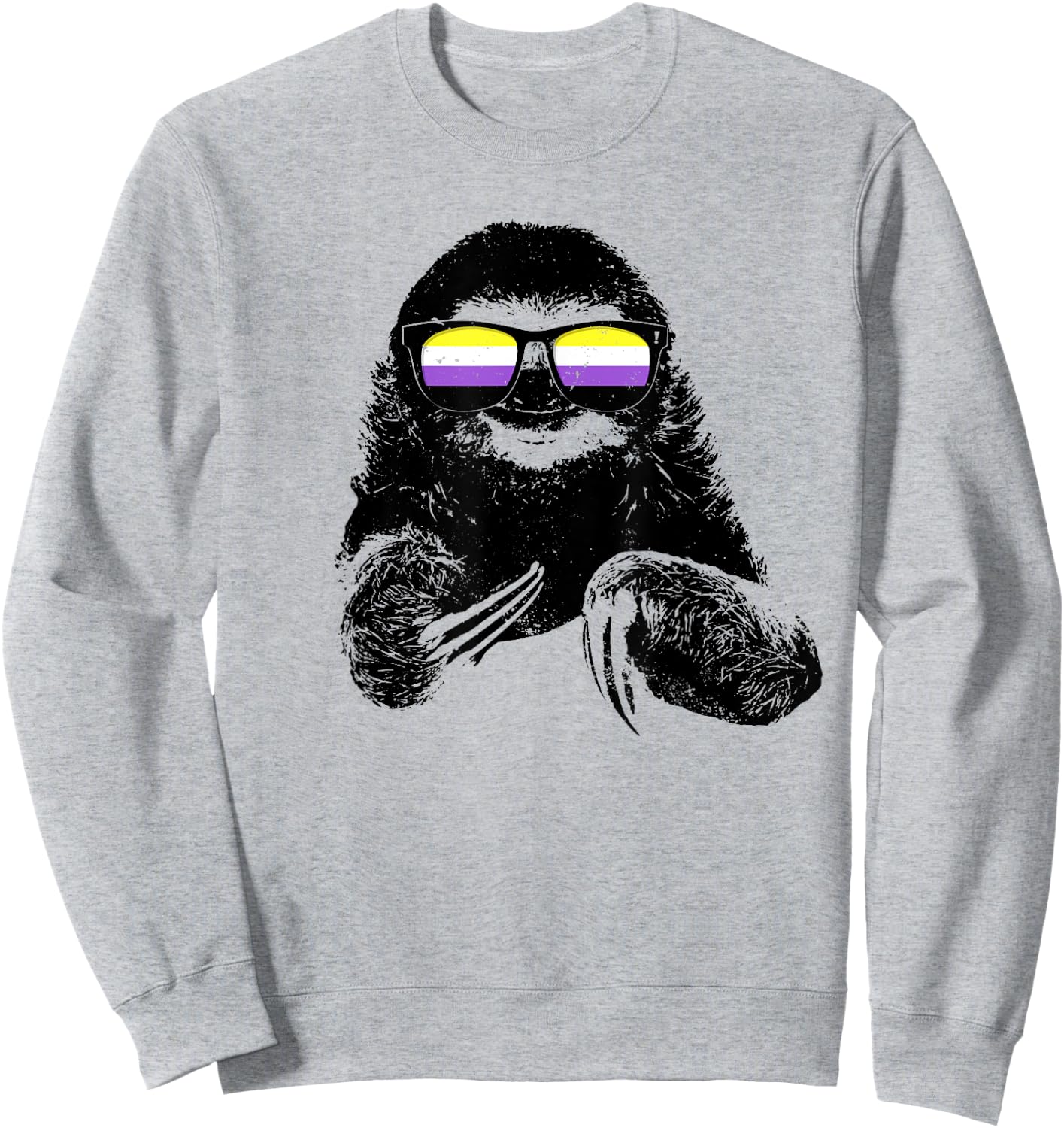 Pride Sloth Nonbinary Flag Sunglasses Sweatshirt - Sweatshirt | Ash