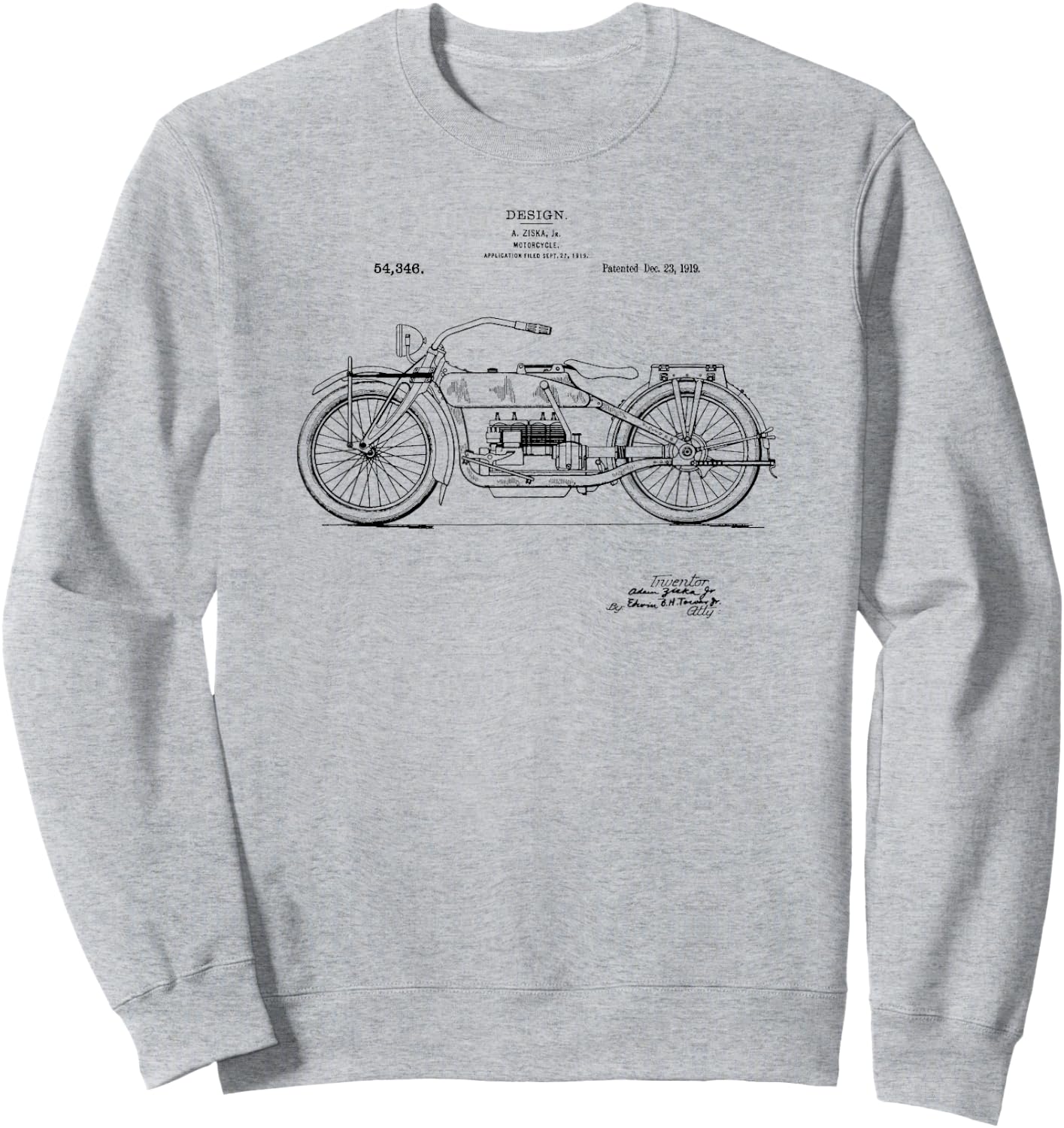 Classic Vintage Patent Print 1919 Motorcycle Sweatshirt - Sweatshirt | Ash