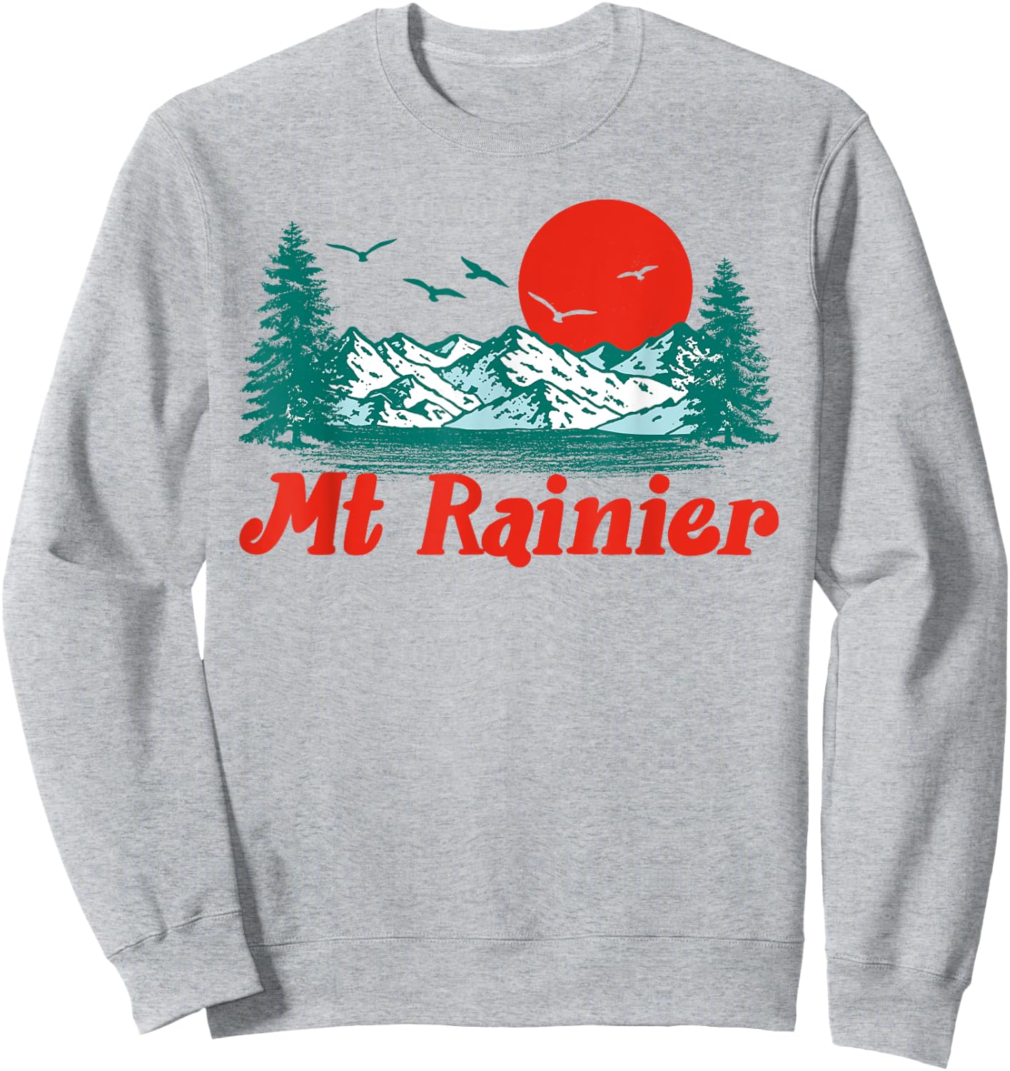 Retro Mt Rainier Mountain Trees & Sun Scene Graphic Sweatshirt - Sweatshirt | Ash