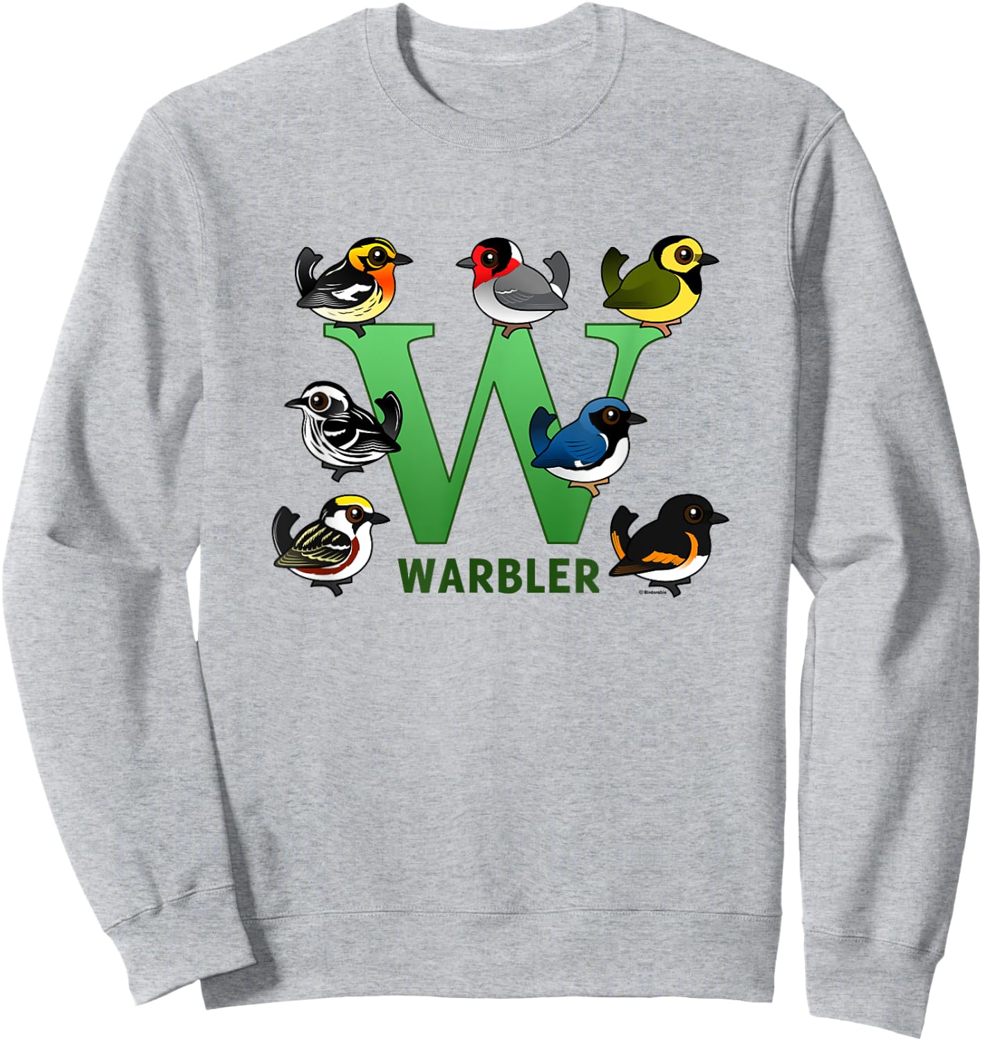 W is for Warbler Cute Cartoon Bird Alphabet Birder Gift Sweatshirt - Sweatshirt | Ash