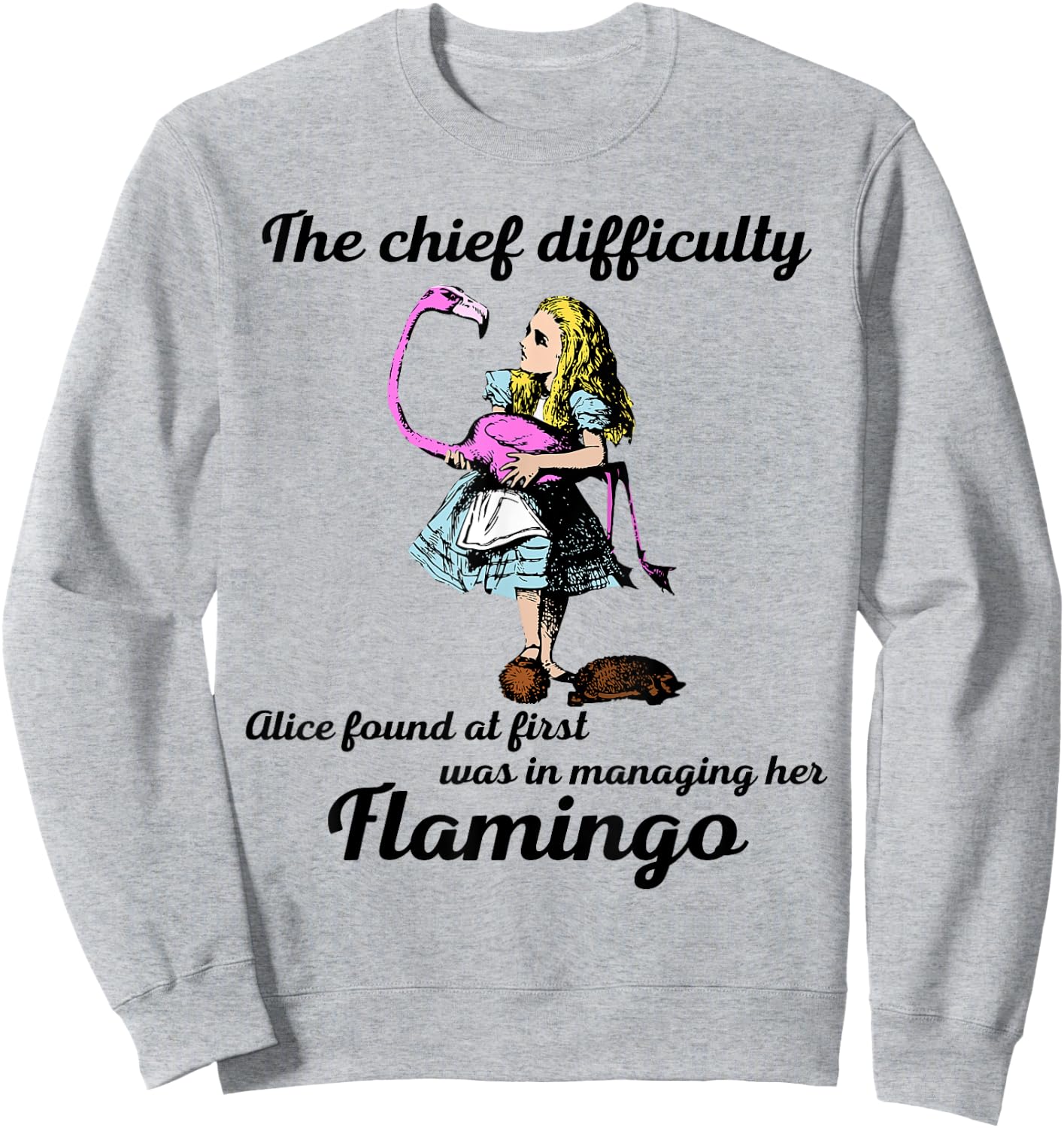 Alice Managing Flamingo Croquet Mallet And Hedgehog T Shirt Sweatshirt - Sweatshirt | Ash
