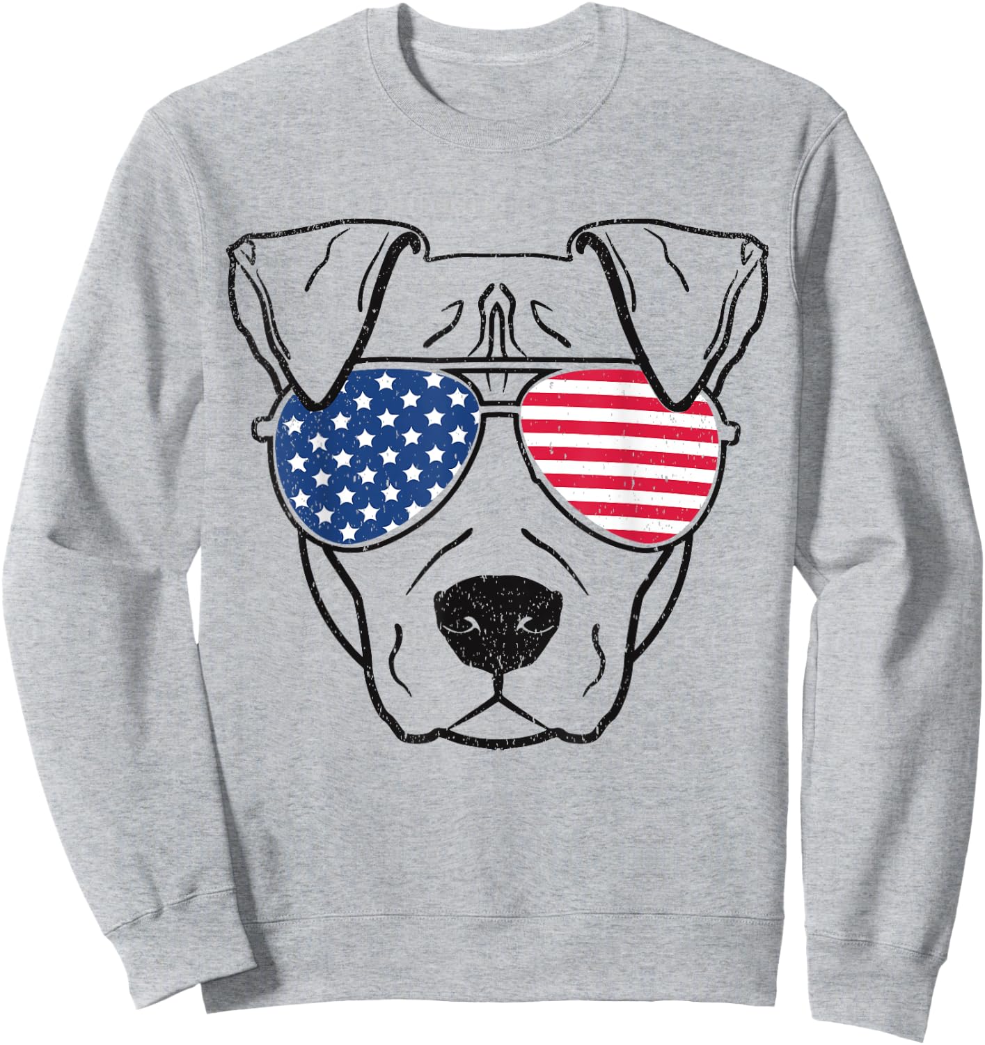 Dog Pit bull US Flag Sunglasses Graphic T Shirt Sweatshirt - Sweatshirt | Ash