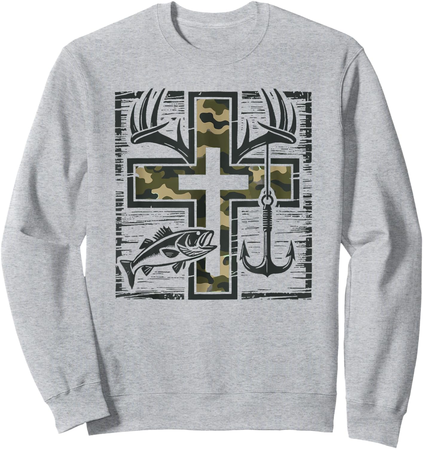 Jesus Camo Cross Shirt With Fish Christian Gift Sweatshirt - Sweatshirt | Ash
