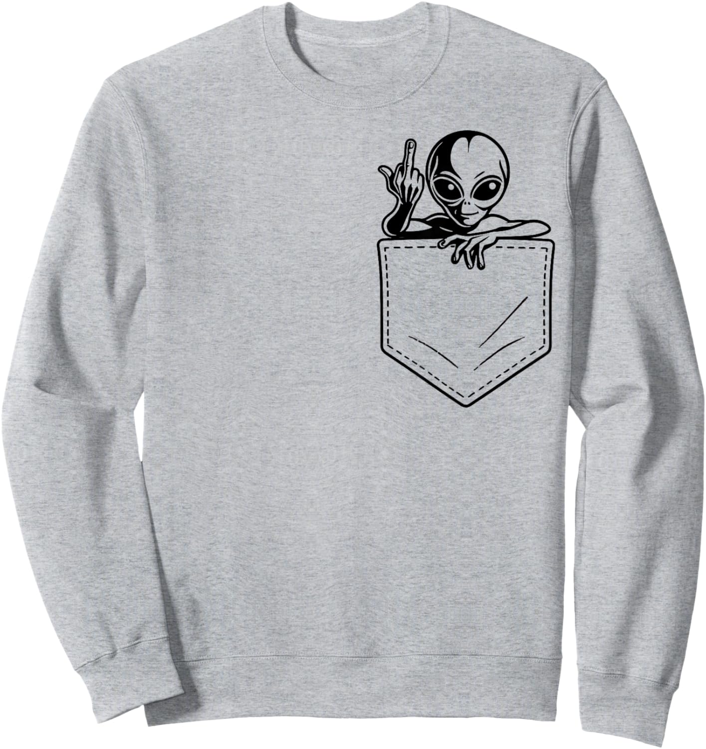 Funny Alien Middle Finger Pocket Adult Humor UFO Meme Sweatshirt - Sweatshirt | Ash