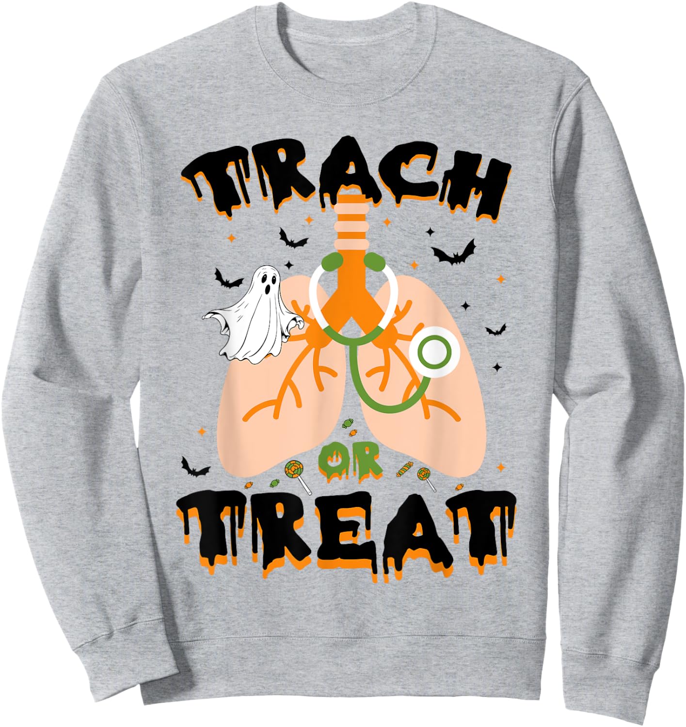 Trach or Treat Respiratory Therapist Halloween Nurse ICU RN Sweatshirt - Sweatshirt | Ash
