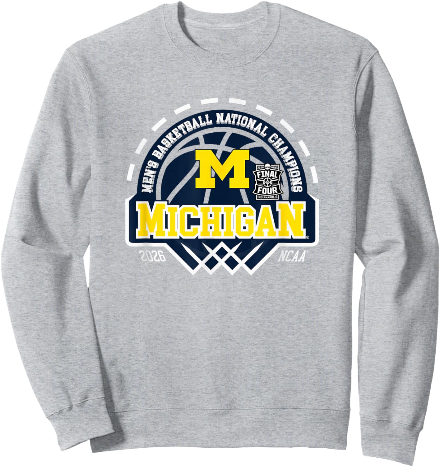 Michigan Wolverines National Champs 2026 Men Basketball Gray Sweatshirt - Sweatshirt | Ash