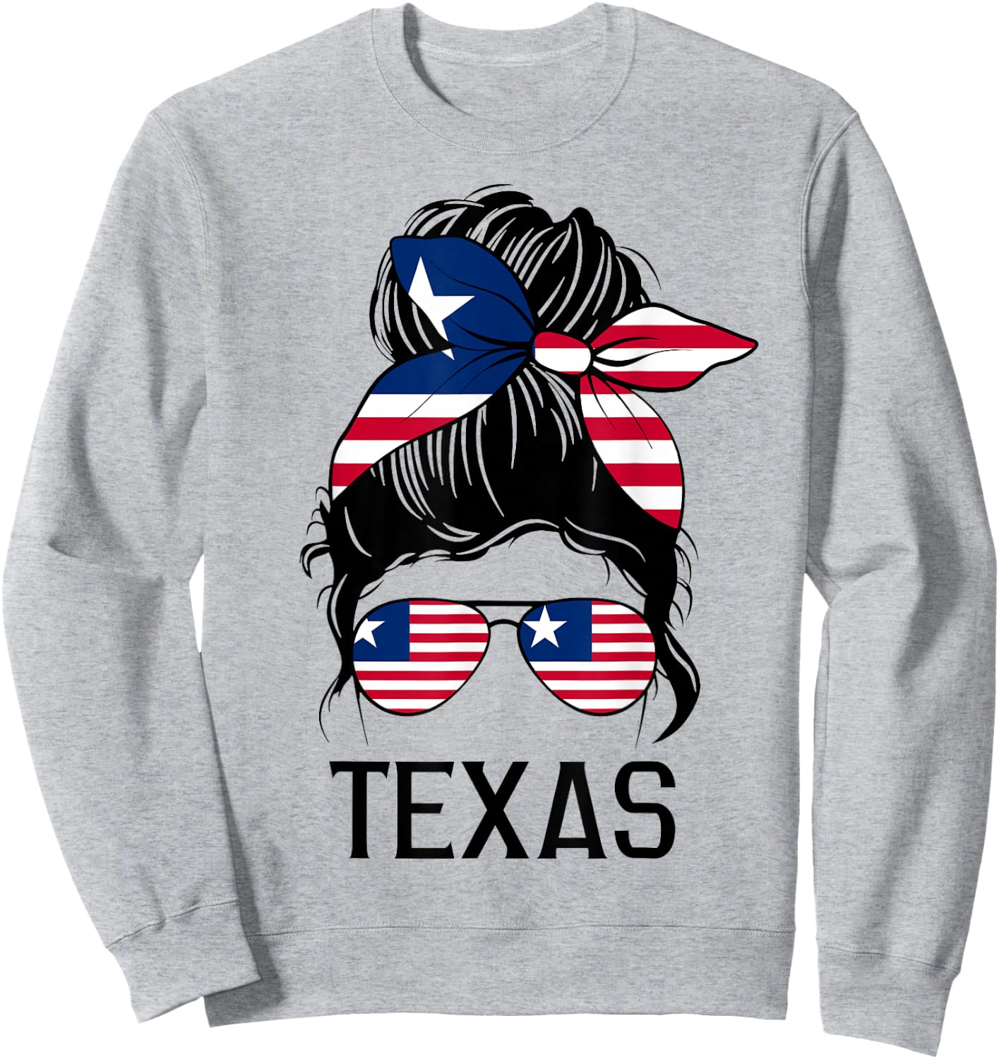 Messy Bun Texas State Flag Sunglasses Women Girls Sweatshirt - Sweatshirt | Ash