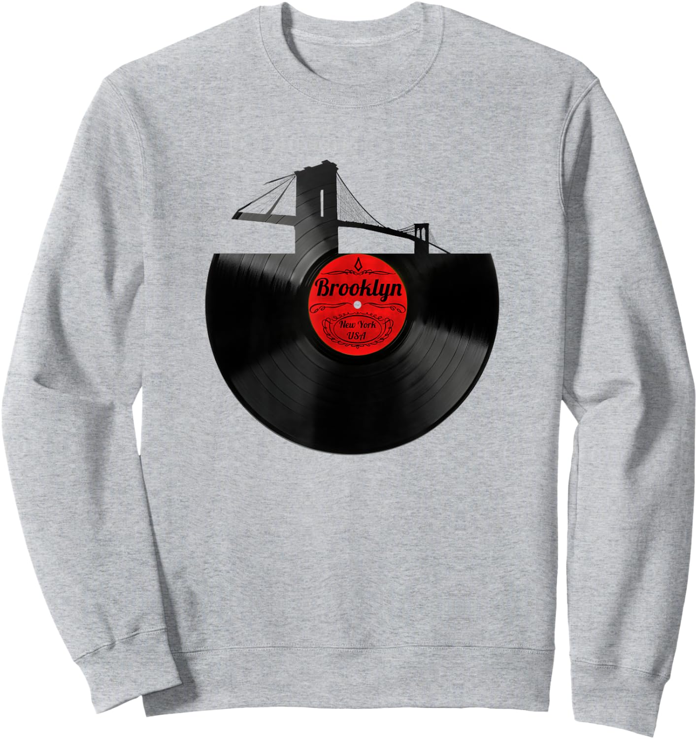 Brooklyn Bridge Shirt New York NYC Vinyl Record Shirt Sweatshirt - Sweatshirt | Ash
