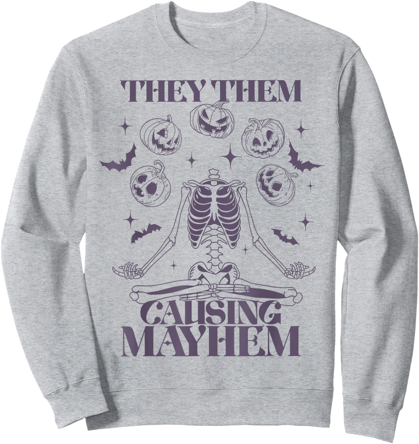 They Them Causing Mayhem Skeleton Boho Halloween Non Binary Sweatshirt - Sweatshirt | Ash