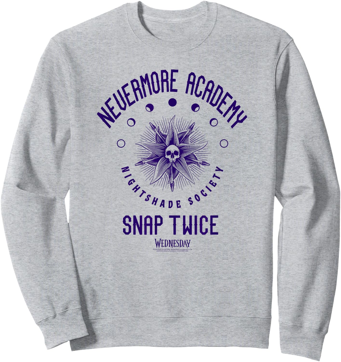 Wednesday Nevermore Academy Snap Twice Celestial Collegiate Sweatshirt - Sweatshirt | Ash