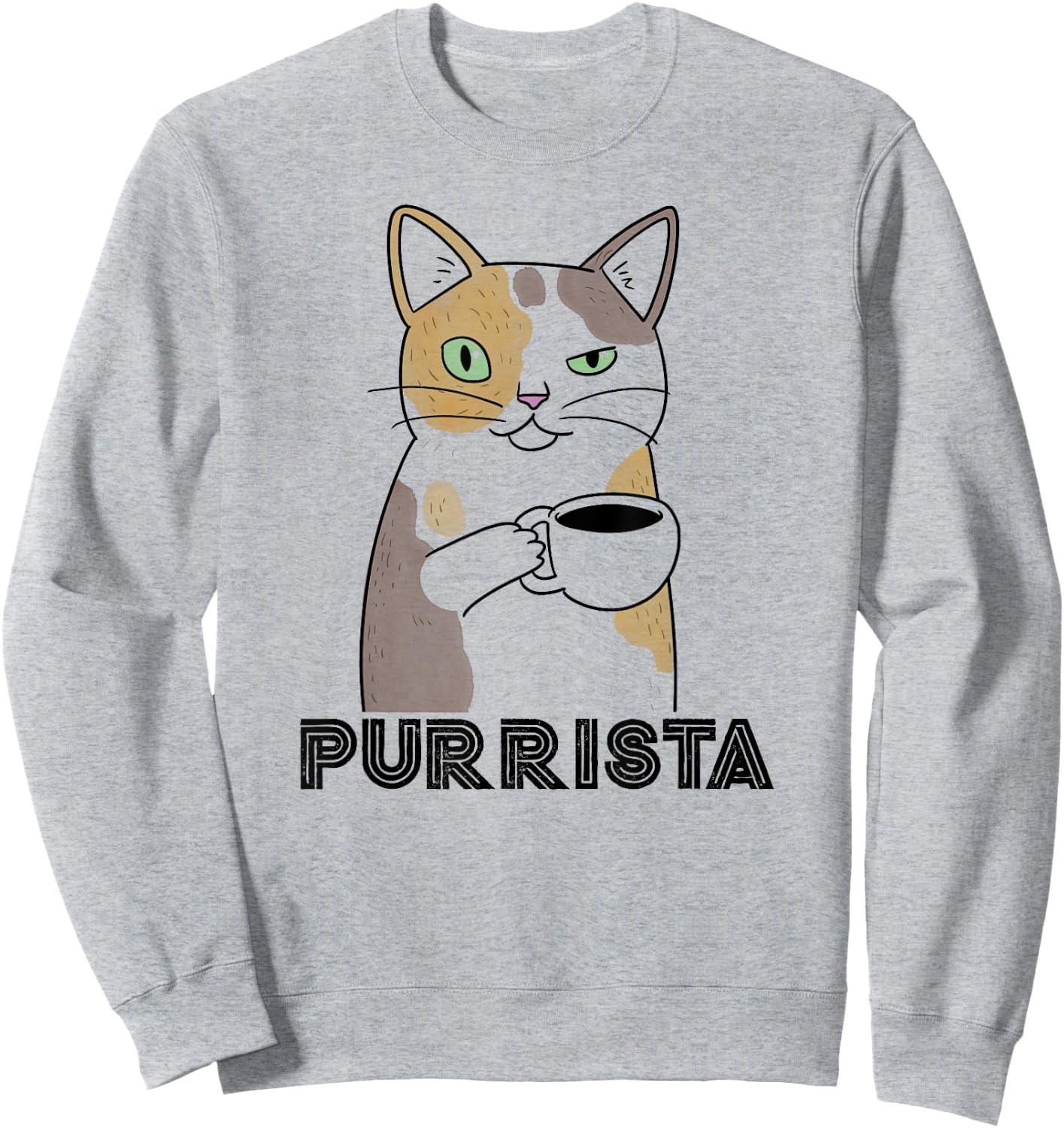 Coffee Cat | Purr-ista Barista | Funny Graphic T Shirt Sweatshirt - Sweatshirt | Ash
