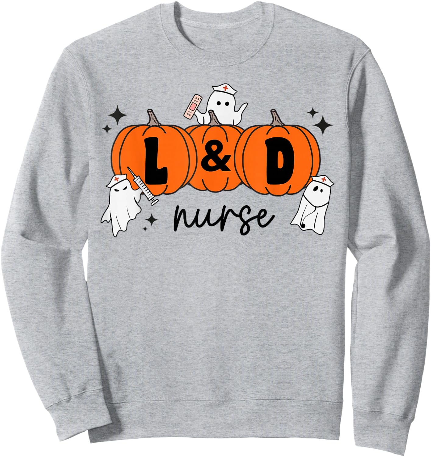 L&D Nurse Crew Ghost Pumpkin Labor and Delivery Halloween Sweatshirt - Sweatshirt | Ash