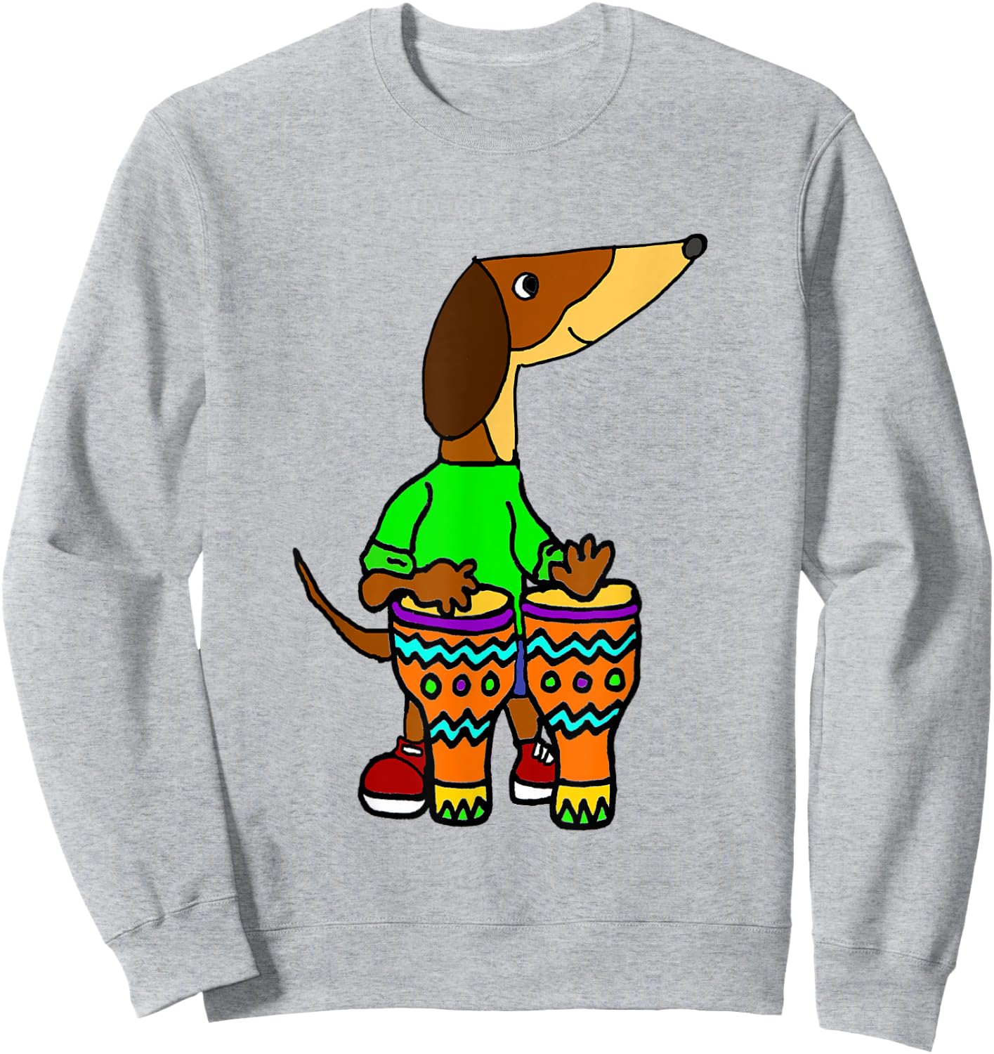 SmileteesMusic Cute Dachshund Playing Bongo Drums Sweatshirt - Sweatshirt | Ash