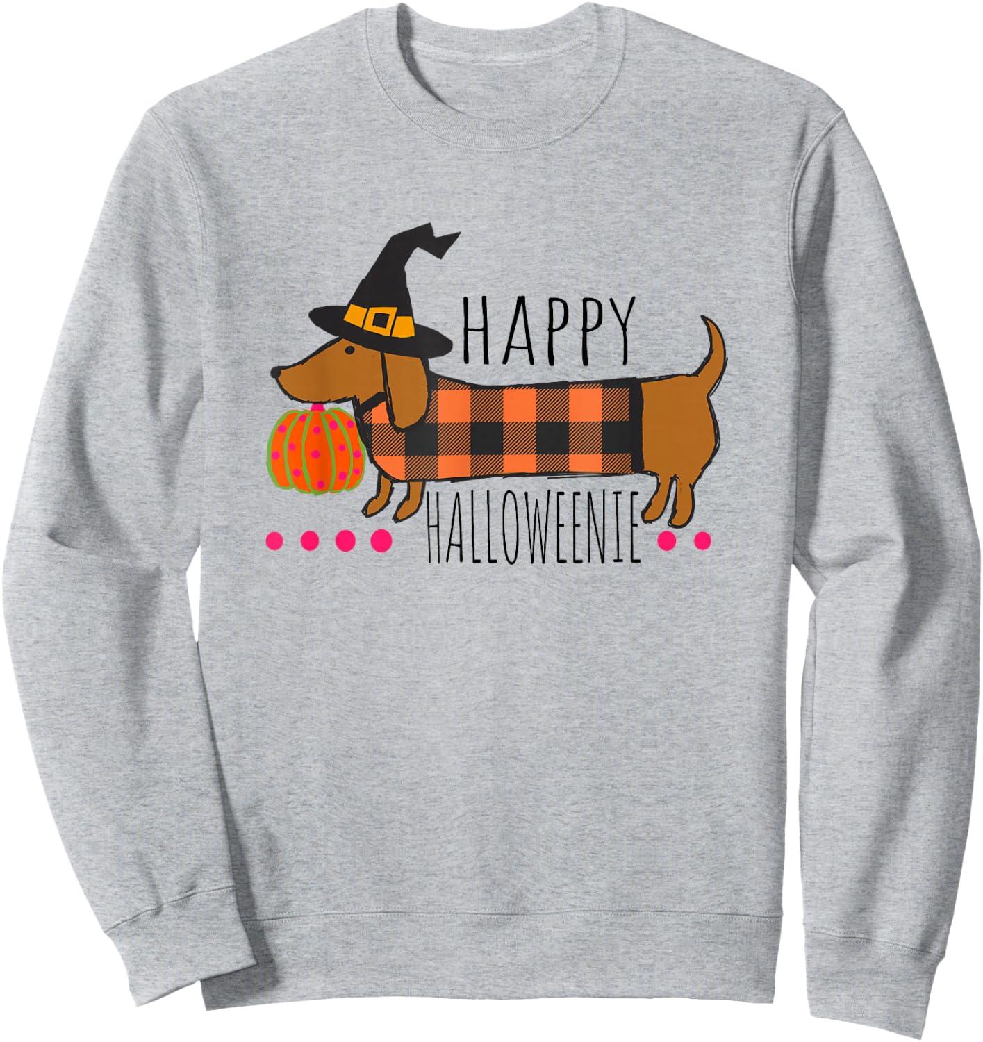 Funny Happy Halloweenie Dachshund Halloween Buffalo Plaid Sweatshirt - Sweatshirt | Ash