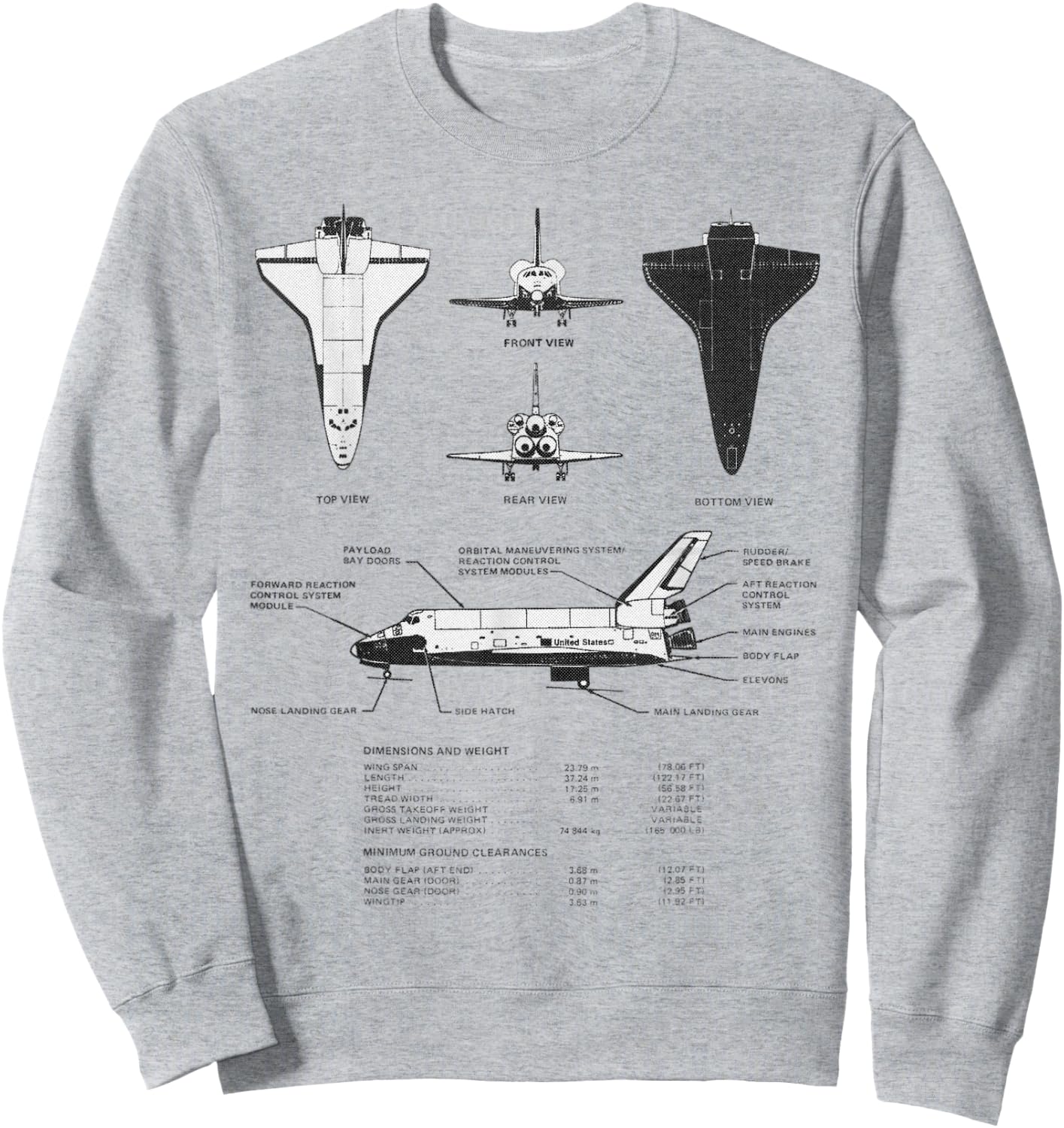 Space Shuttle Schematic Authentic Engineering Diagram Sweatshirt - Sweatshirt | Ash