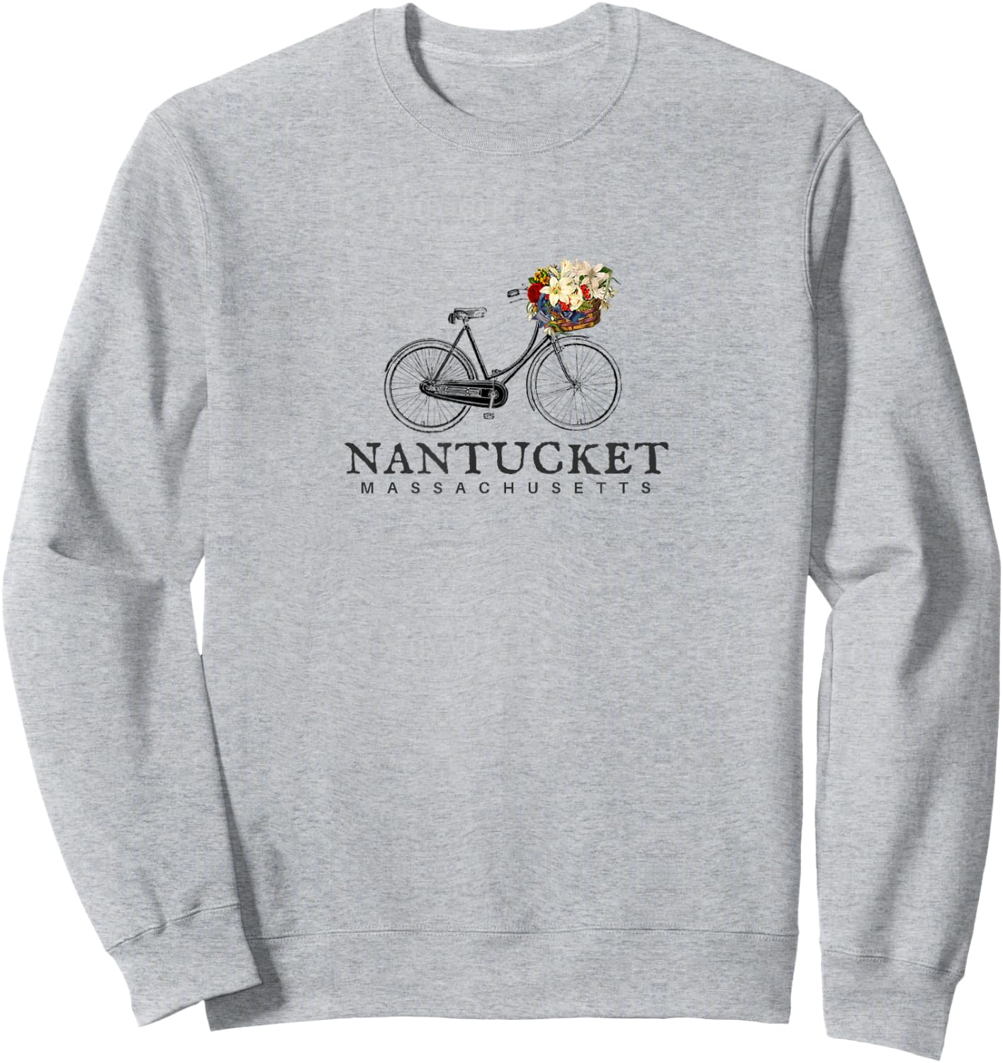Nantucket , Bike with Flowers Nantucket Mass. Sweatshirt - Sweatshirt | Ash