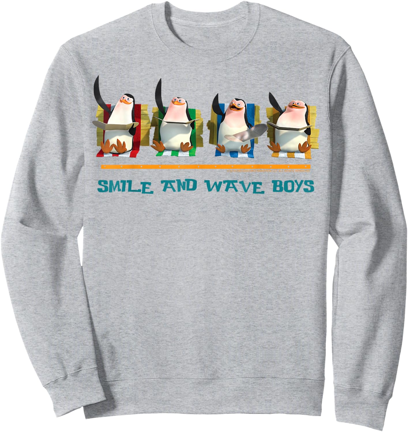 Madagascar Penguins Smile And Wave Text Poster Sweatshirt - Sweatshirt | Ash