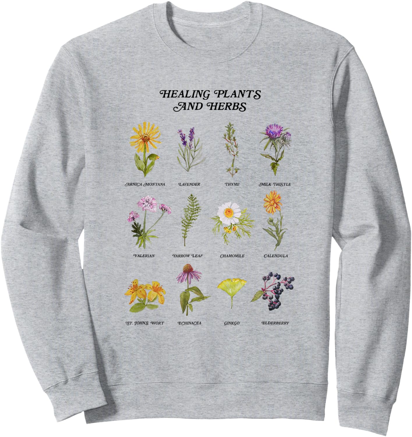 Healing Plants and Herbs Wild Flower Bohemian Garden Sweatshirt - Sweatshirt | Ash