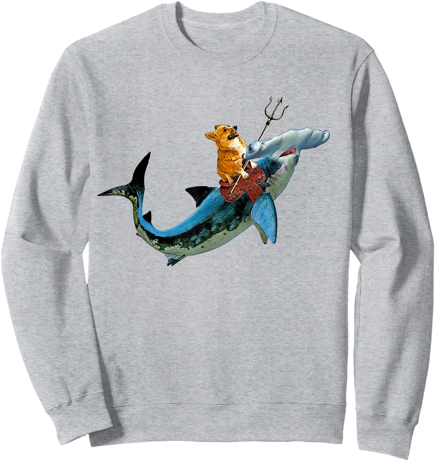 Aquadog the Corgi rides Hammerhead Shark shirt of radness Men Women Girls Kids Sweatshirt - Sweatshirt | Ash