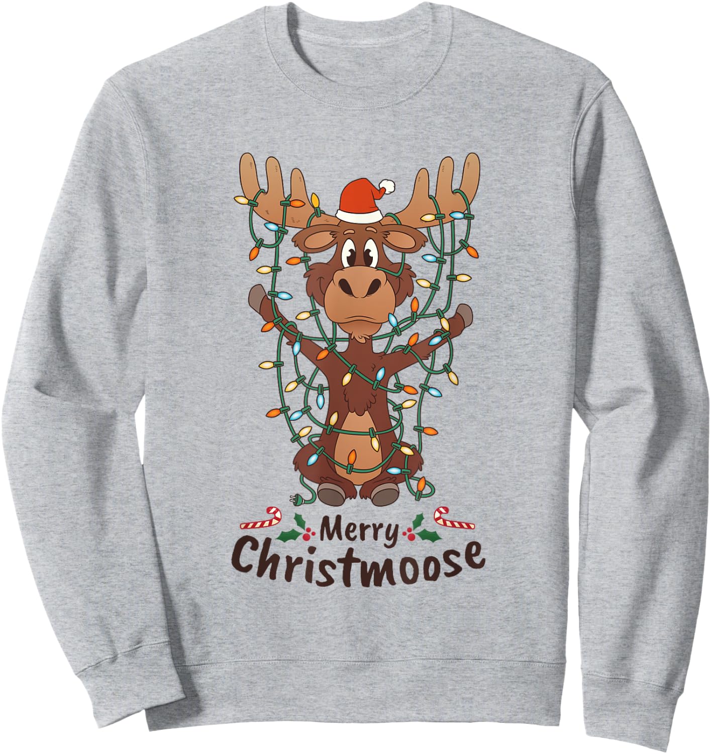 Merry Christmoose Christmas Moose Xmas Tree Lights Gift Sweatshirt - Sweatshirt | Ash