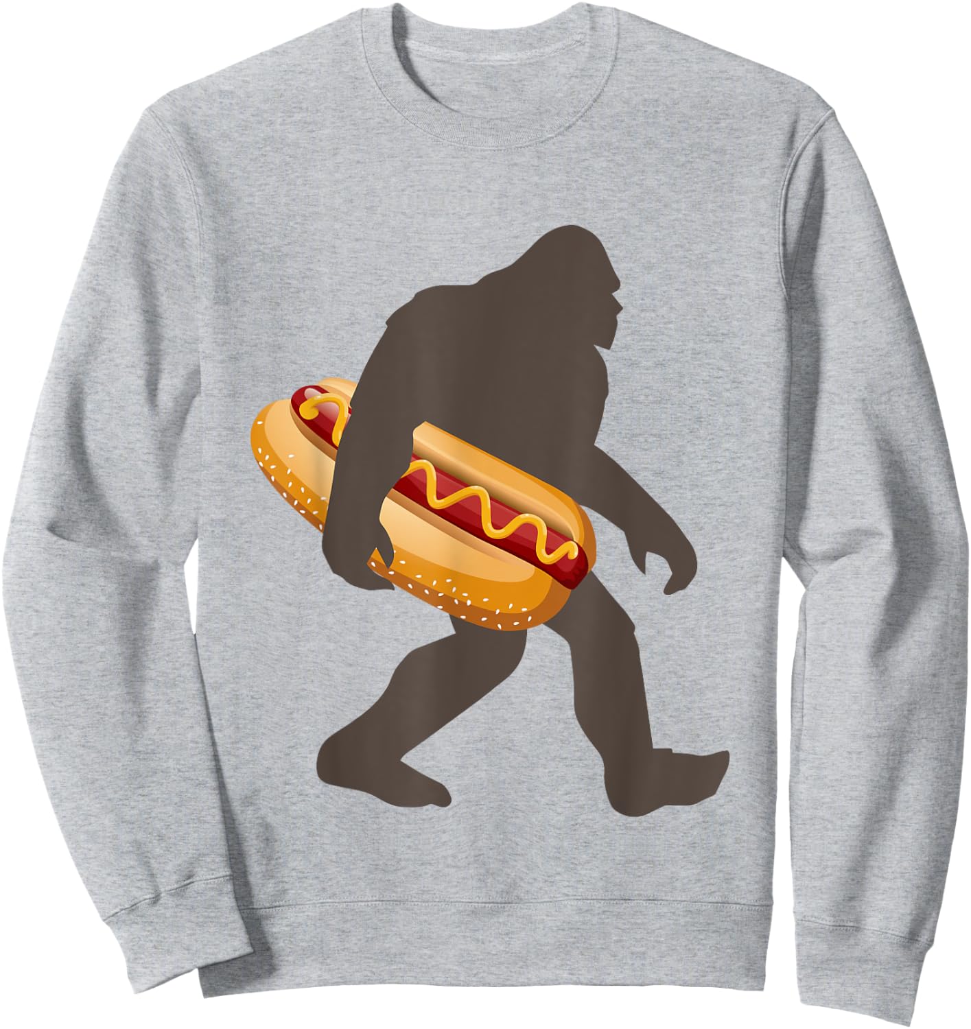Bigfoot Carrying Hot Dog, Funny Sasquatch Gift Sweatshirt - Sweatshirt | Ash
