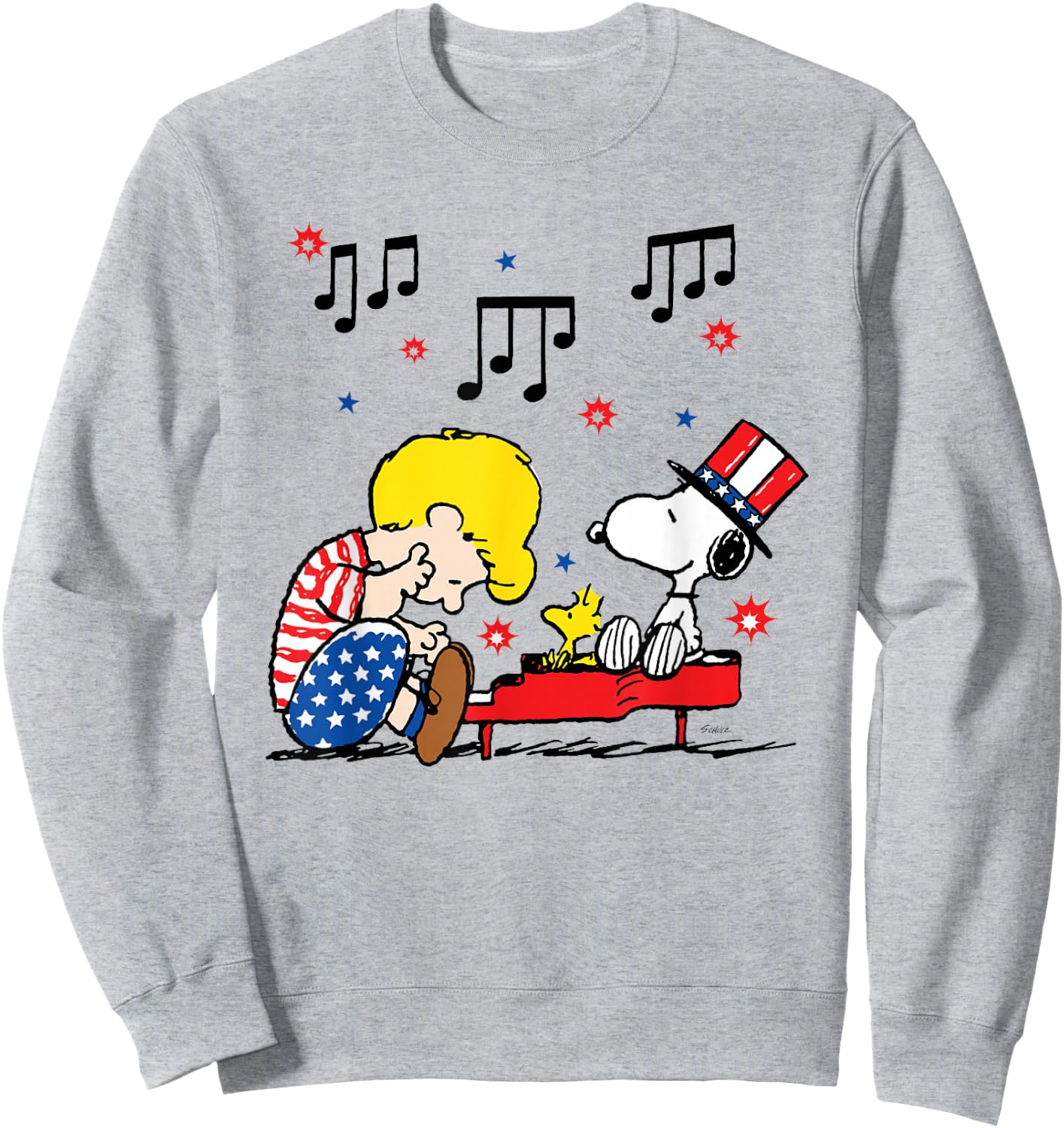 Peanuts Schroeder and Snoopy Americana Sweatshirt - Sweatshirt | Ash