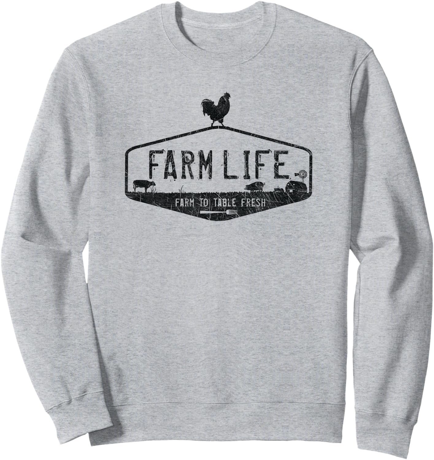Farm Life , Livestock Distressed Graphic Sweatshirt - Sweatshirt | Ash