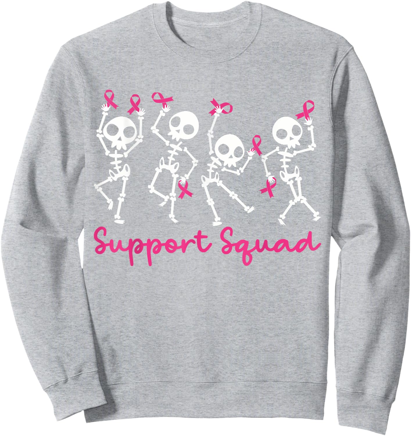 Support Squad Breast Cancer Awareness Skeleton Men Women Kid Sweatshirt - Sweatshirt | Ash